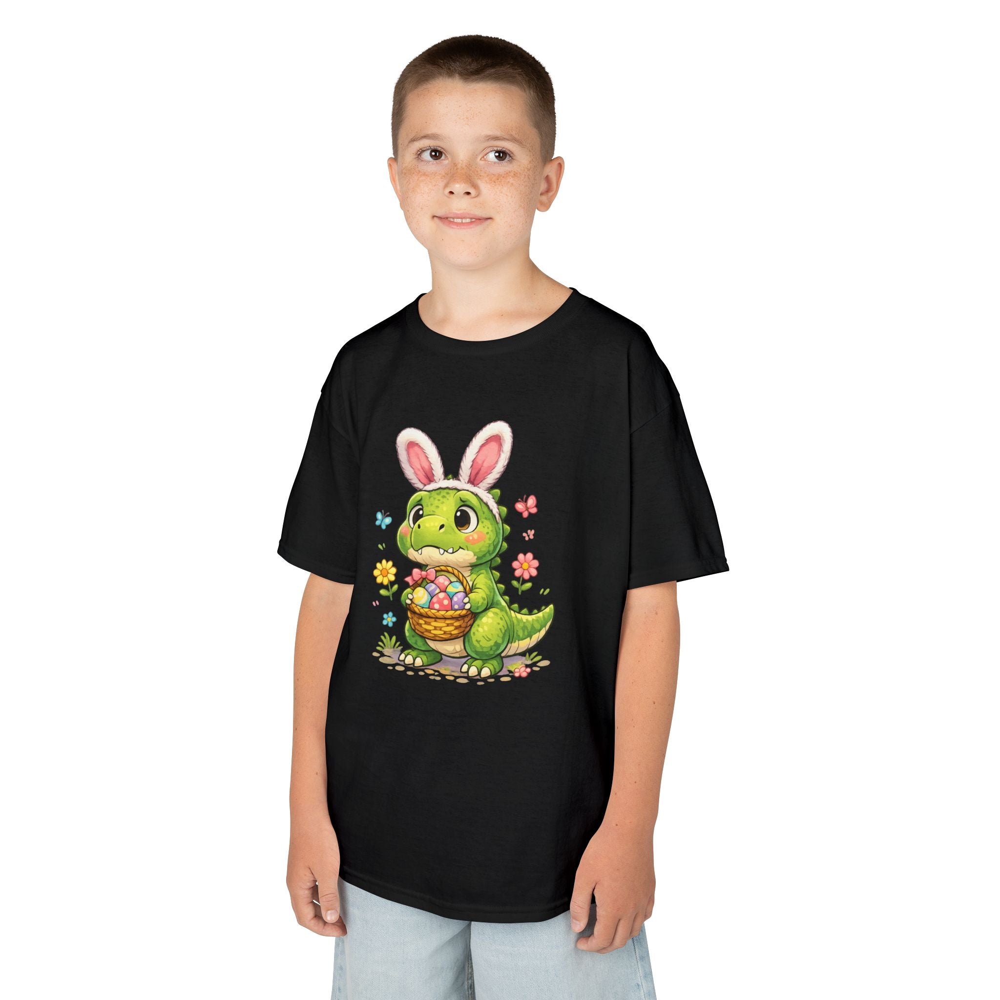Kids Dinosaur Easter Bunny T-Shirt — T-Rex With Bunny Ears & Eggs Tee - InkAndThreadPrints