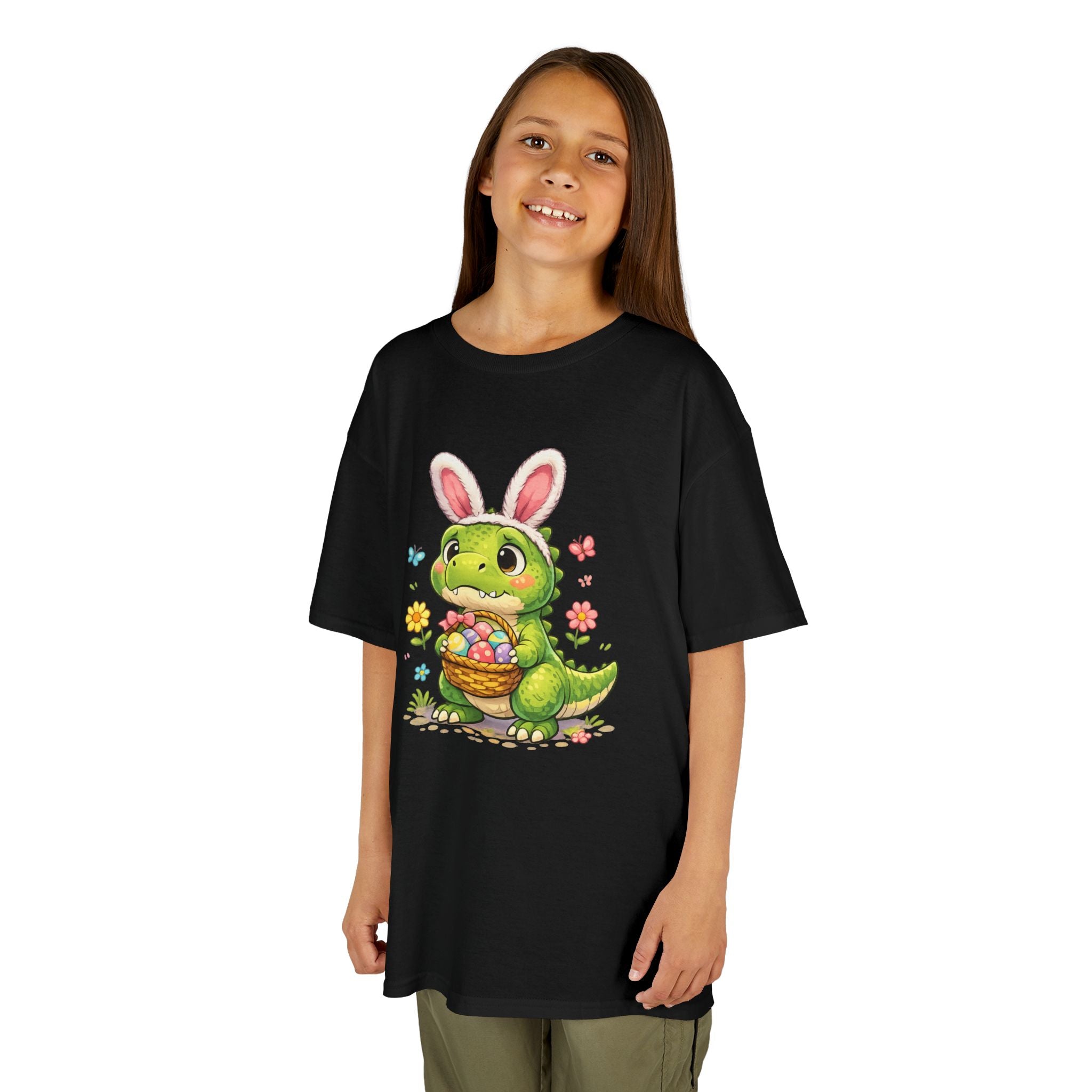 Kids Dinosaur Easter Bunny T-Shirt — T-Rex With Bunny Ears & Eggs Tee - InkAndThreadPrints