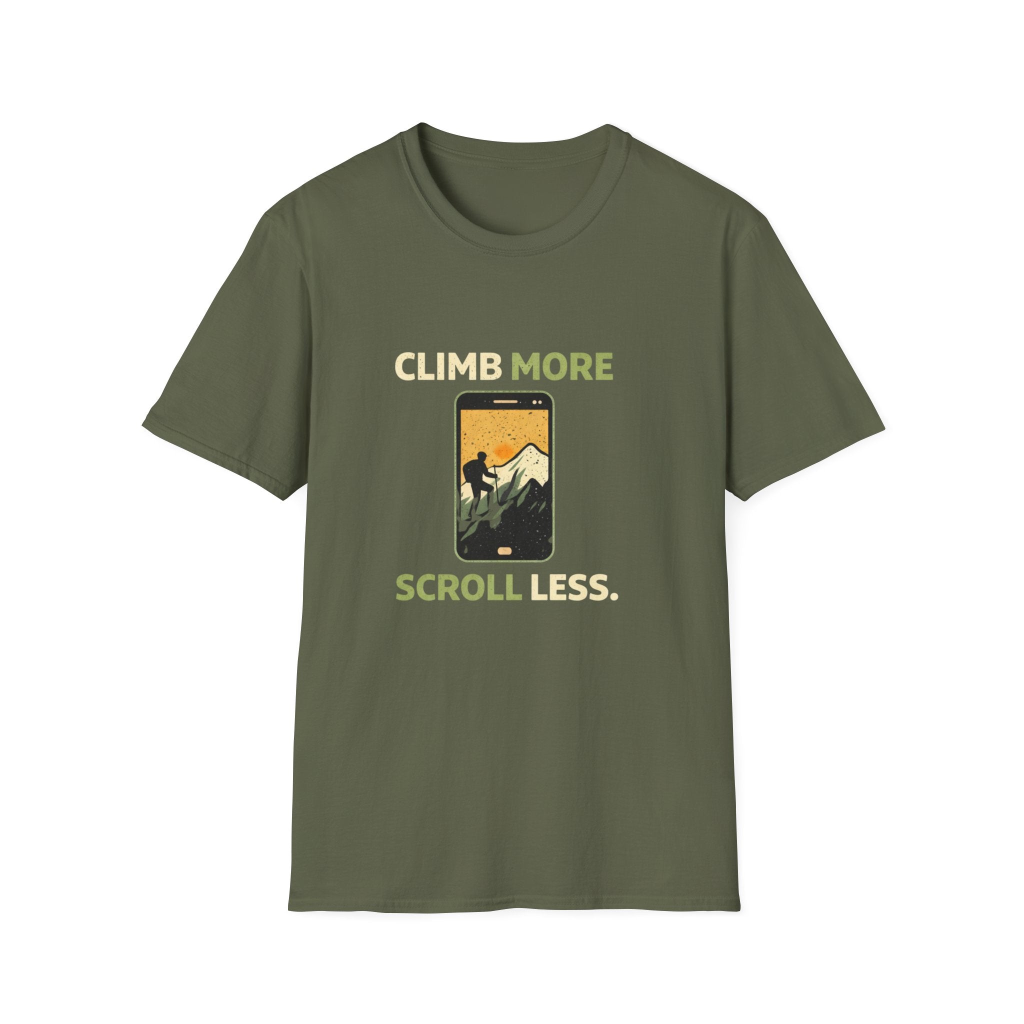 Climb More Scroll Less T‑Shirt - InkAndThreadPrints
