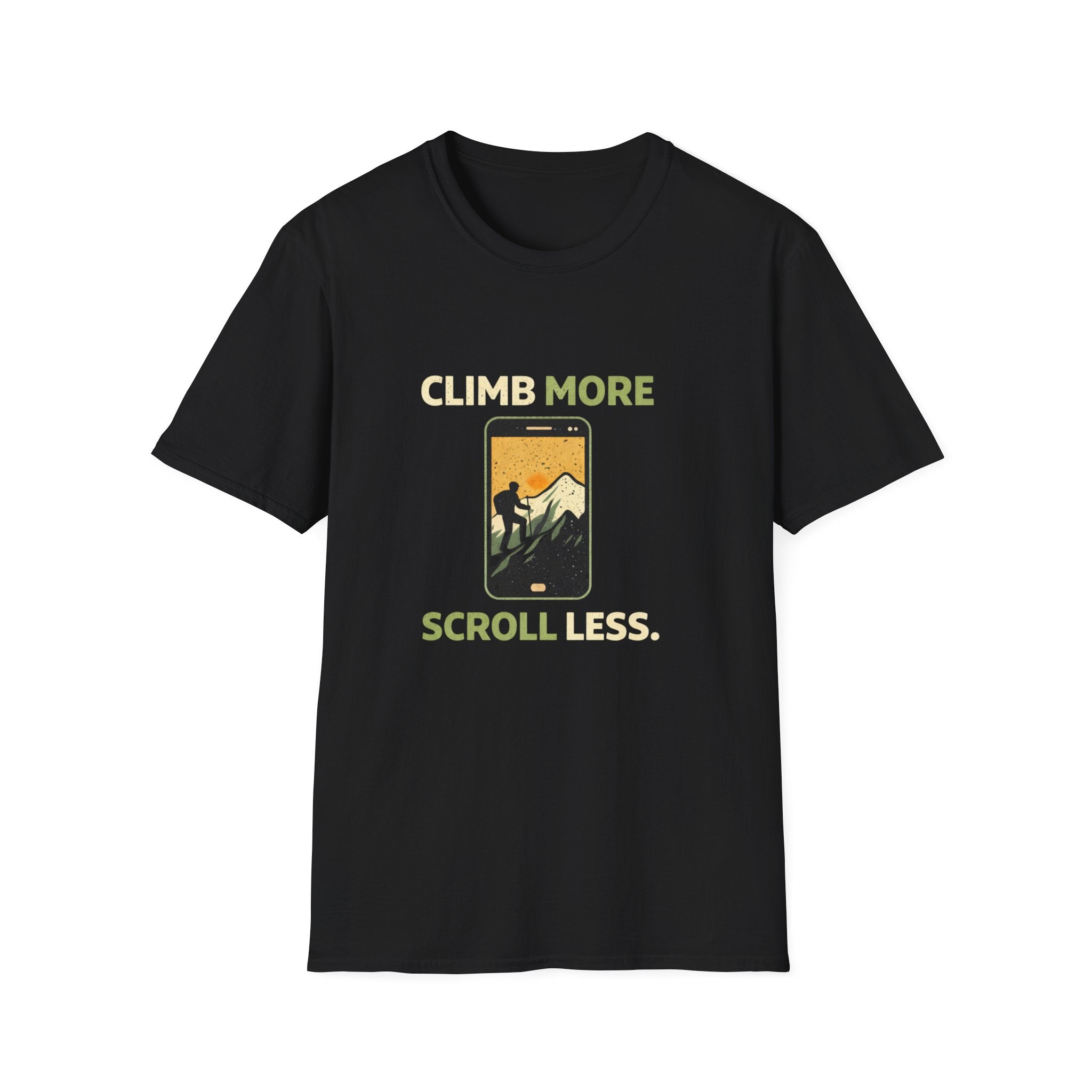 Climb More Scroll Less T‑Shirt - InkAndThreadPrints