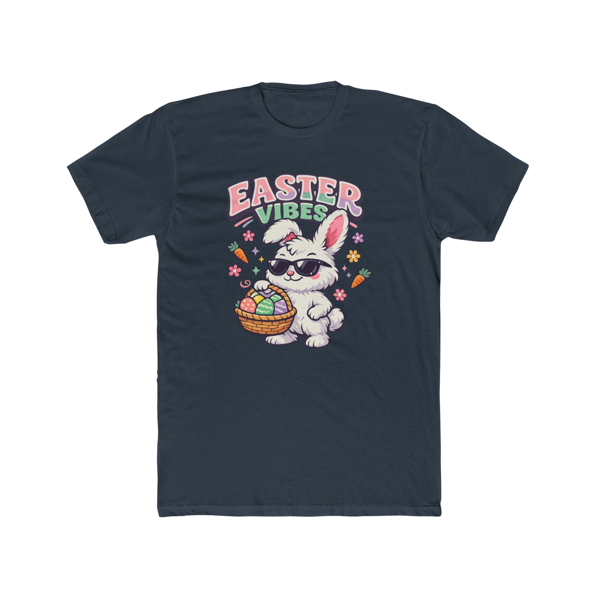 Easter Vibes Bunny Tee — Cute Bunny Holding Basket Graphic T-Shirt - InkAndThreadPrints