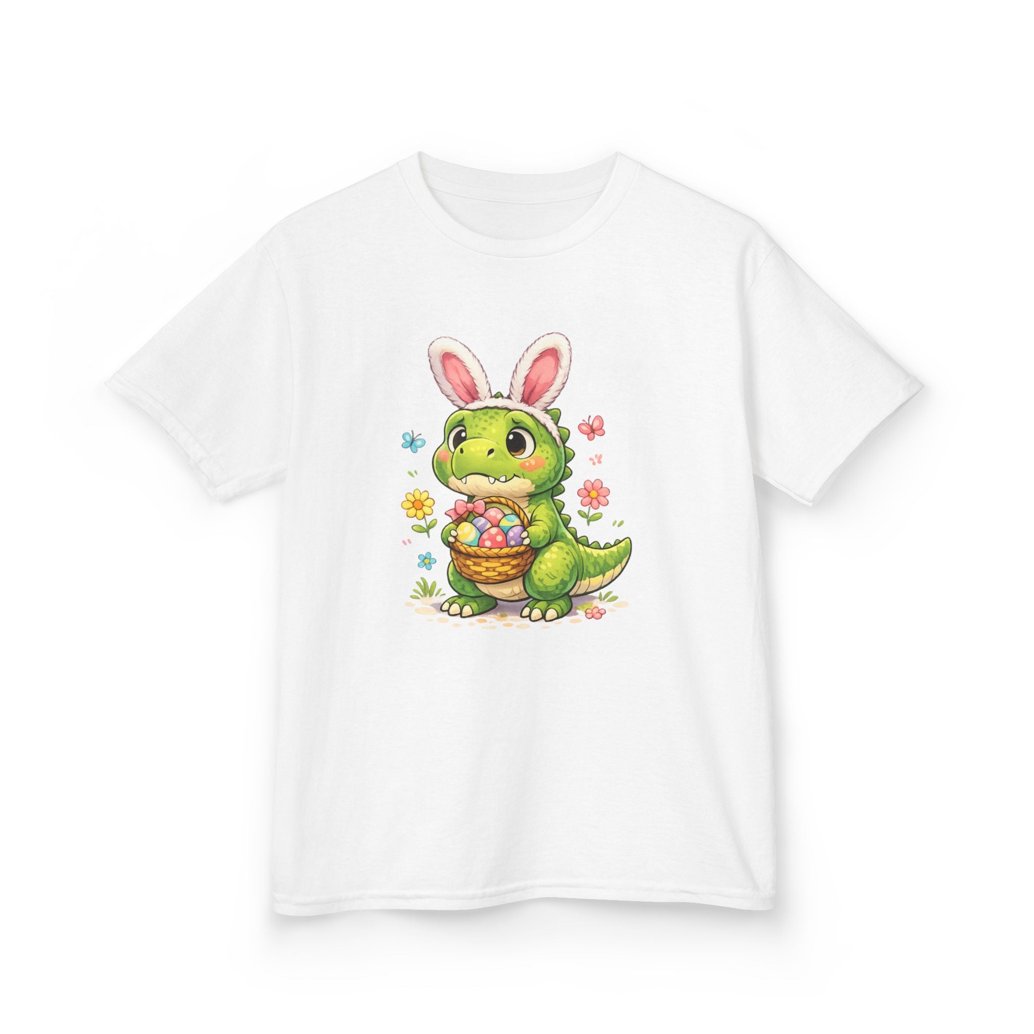 Kids Dinosaur Easter Bunny T-Shirt — T-Rex With Bunny Ears & Eggs Tee - InkAndThreadPrints