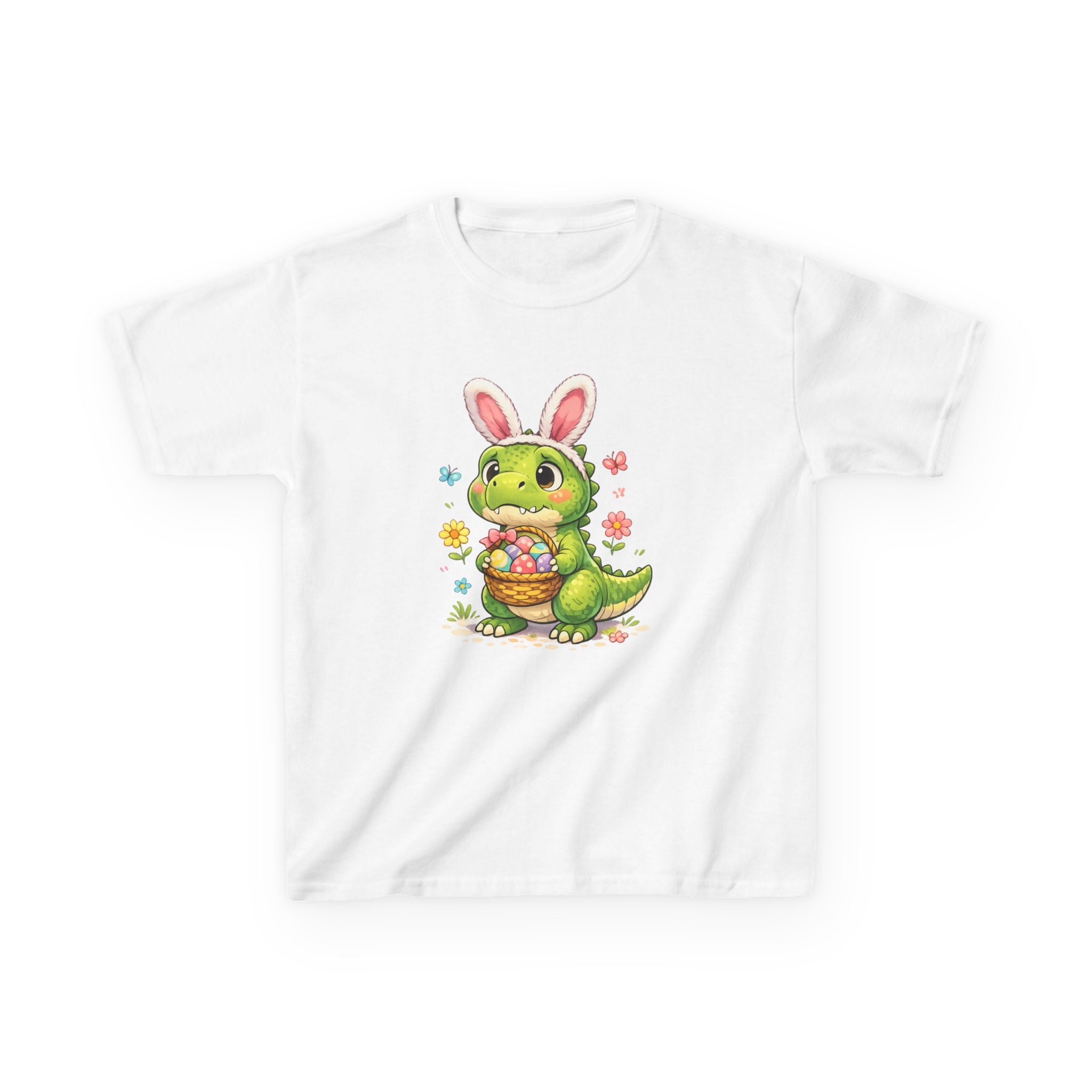 Kids Dinosaur Easter Bunny T-Shirt — T-Rex With Bunny Ears & Eggs Tee - InkAndThreadPrints