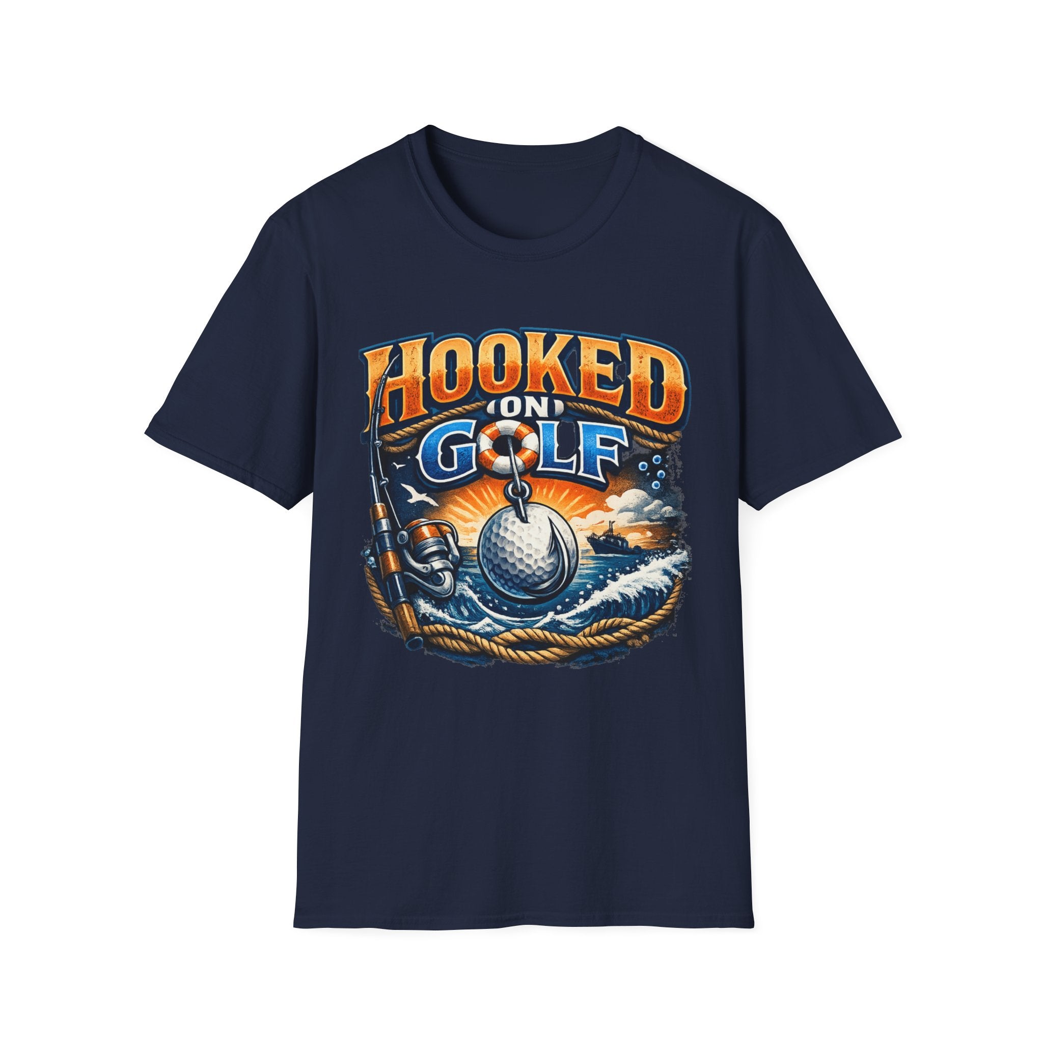 Golf T-Shirt — "Hooked on Golf" Vintage Fishing-Style Design - InkAndThreadPrints