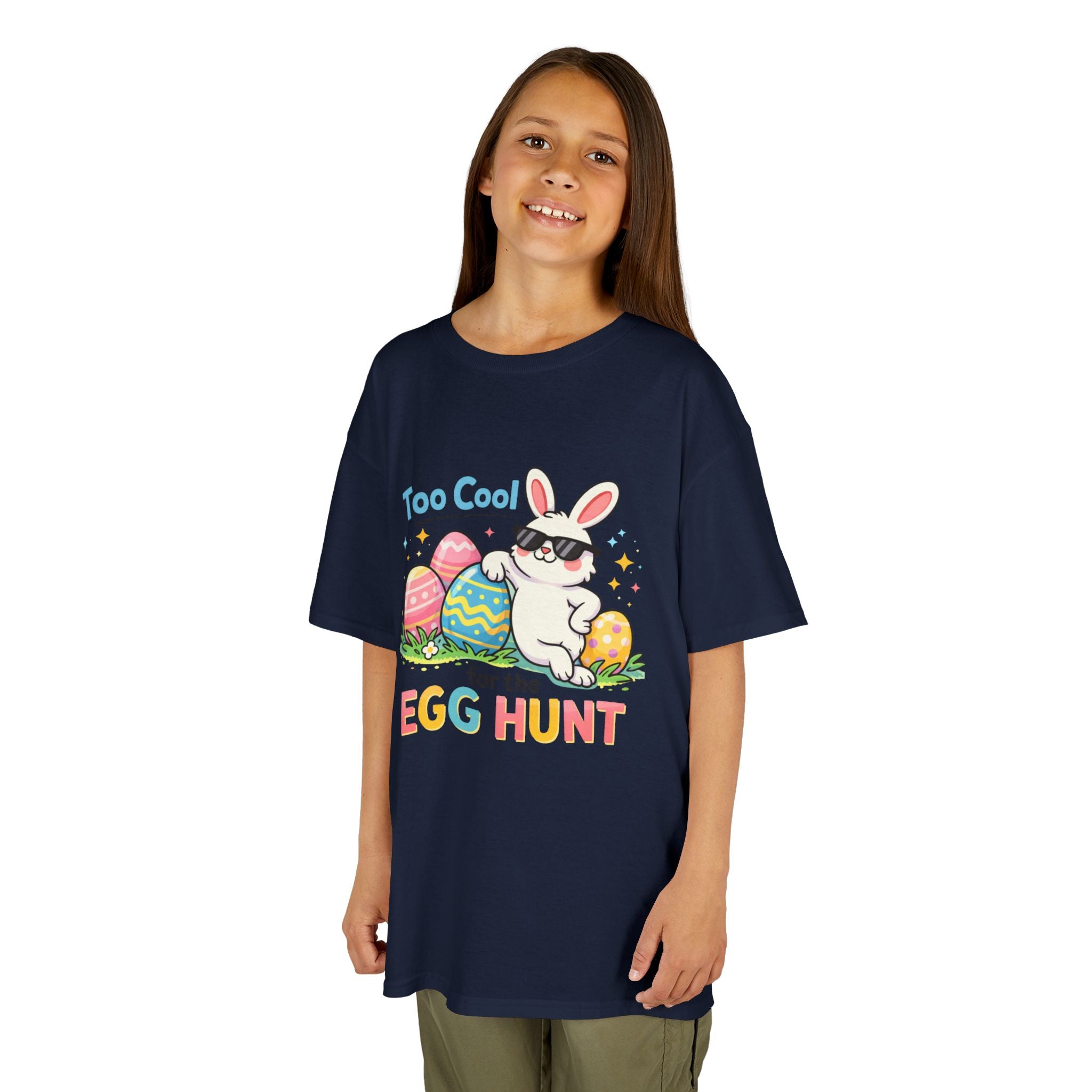 Kids Tee — "Too Cool for the Egg Hunt" Easter Bunny Graphic - InkAndThreadPrints