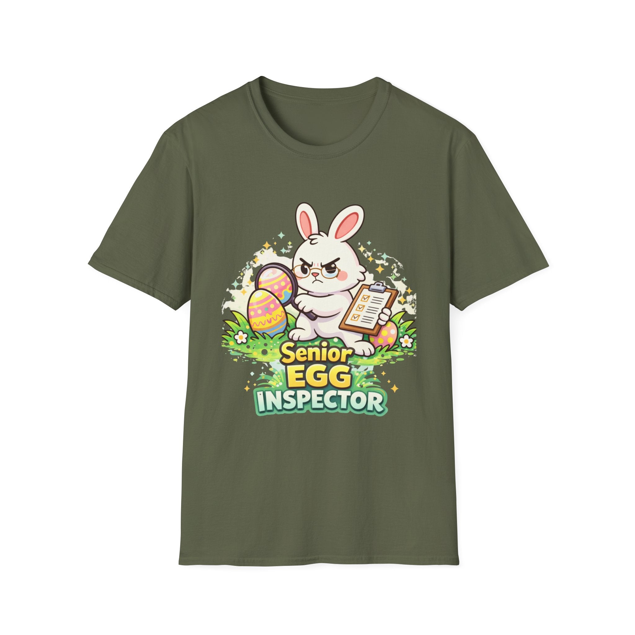 Senior Egg Inspector T-Shirt — Cute Easter Bunny with Checklist - InkAndThreadPrints