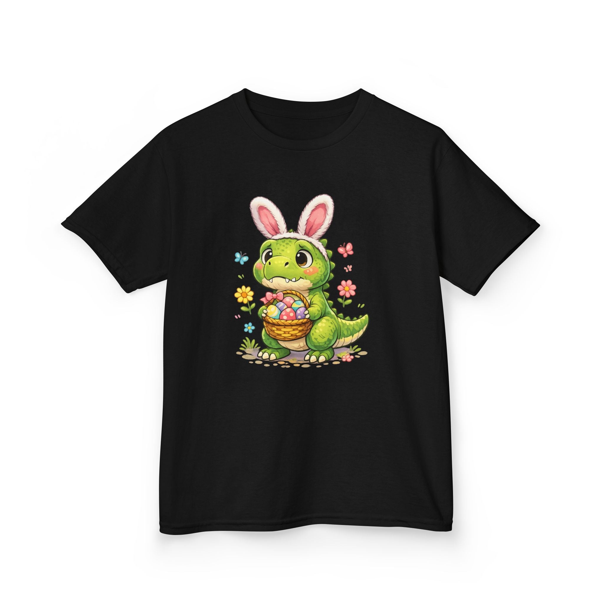 Kids Dinosaur Easter Bunny T-Shirt — T-Rex With Bunny Ears & Eggs Tee - InkAndThreadPrints