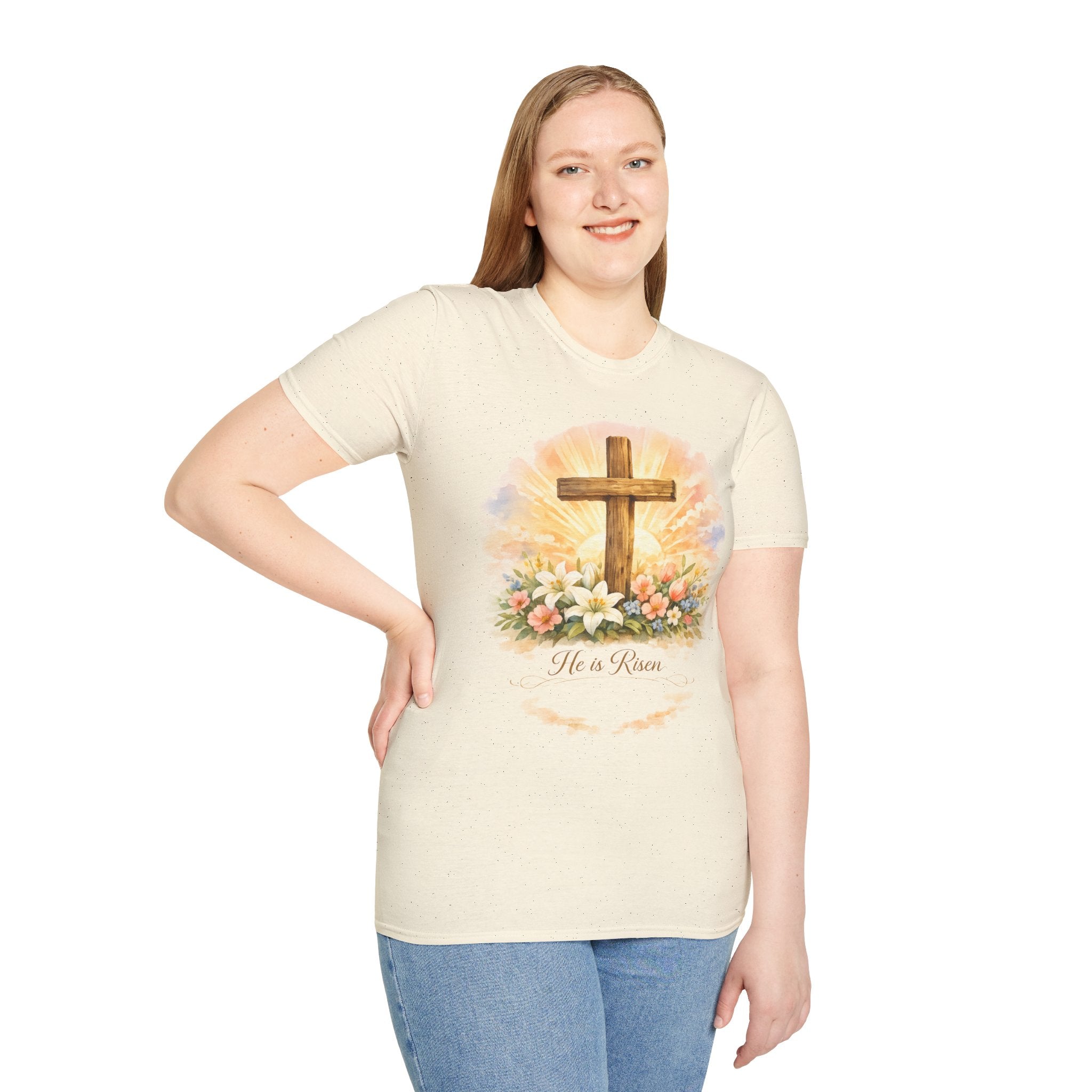 Easter He’s Risen Cross T-Shirt — Christian Floral Resurrection Tee - InkAndThreadPrints