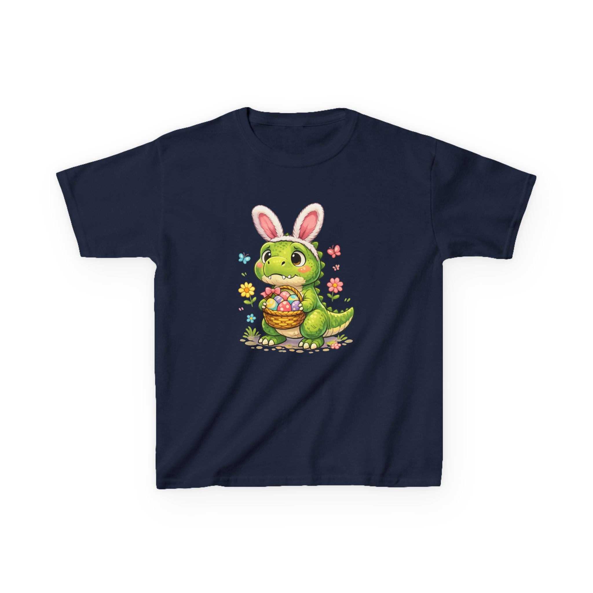 Kids Dinosaur Easter Bunny T-Shirt — T-Rex With Bunny Ears & Eggs Tee - InkAndThreadPrints