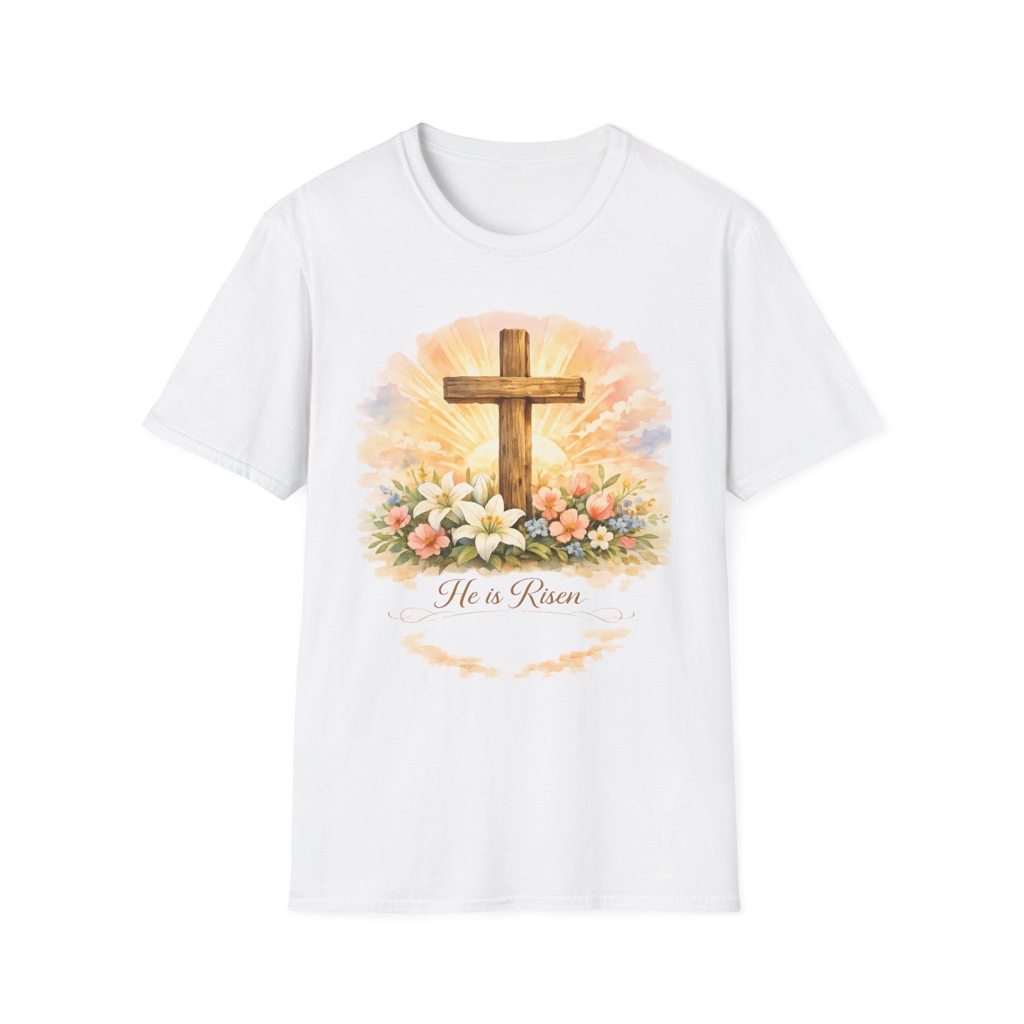 Easter He’s Risen Cross T-Shirt — Christian Floral Resurrection Tee - InkAndThreadPrints