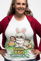Senior Egg Inspector T-Shirt — Cute Easter Bunny with Checklist - InkAndThreadPrints