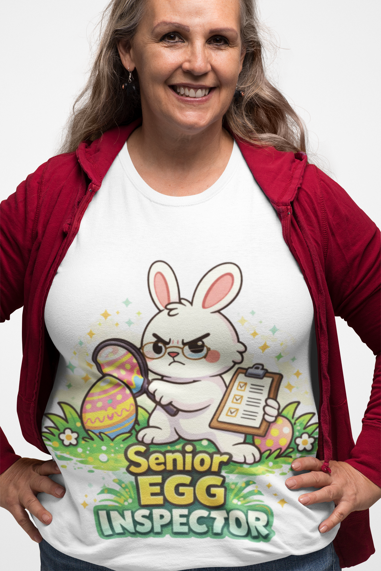 Senior Egg Inspector T-Shirt — Cute Easter Bunny with Checklist - InkAndThreadPrints