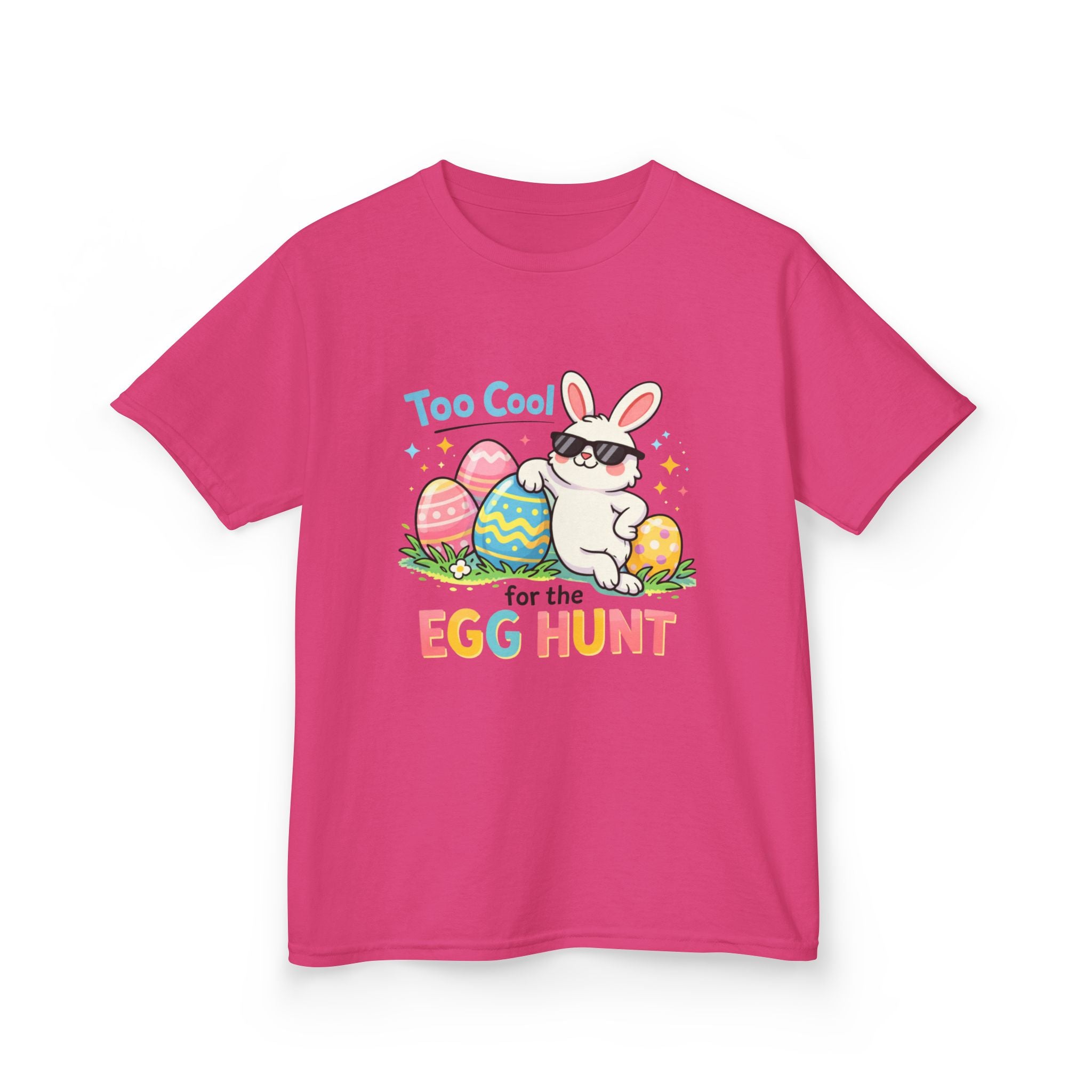 Kids Tee — "Too Cool for the Egg Hunt" Easter Bunny Graphic - InkAndThreadPrints