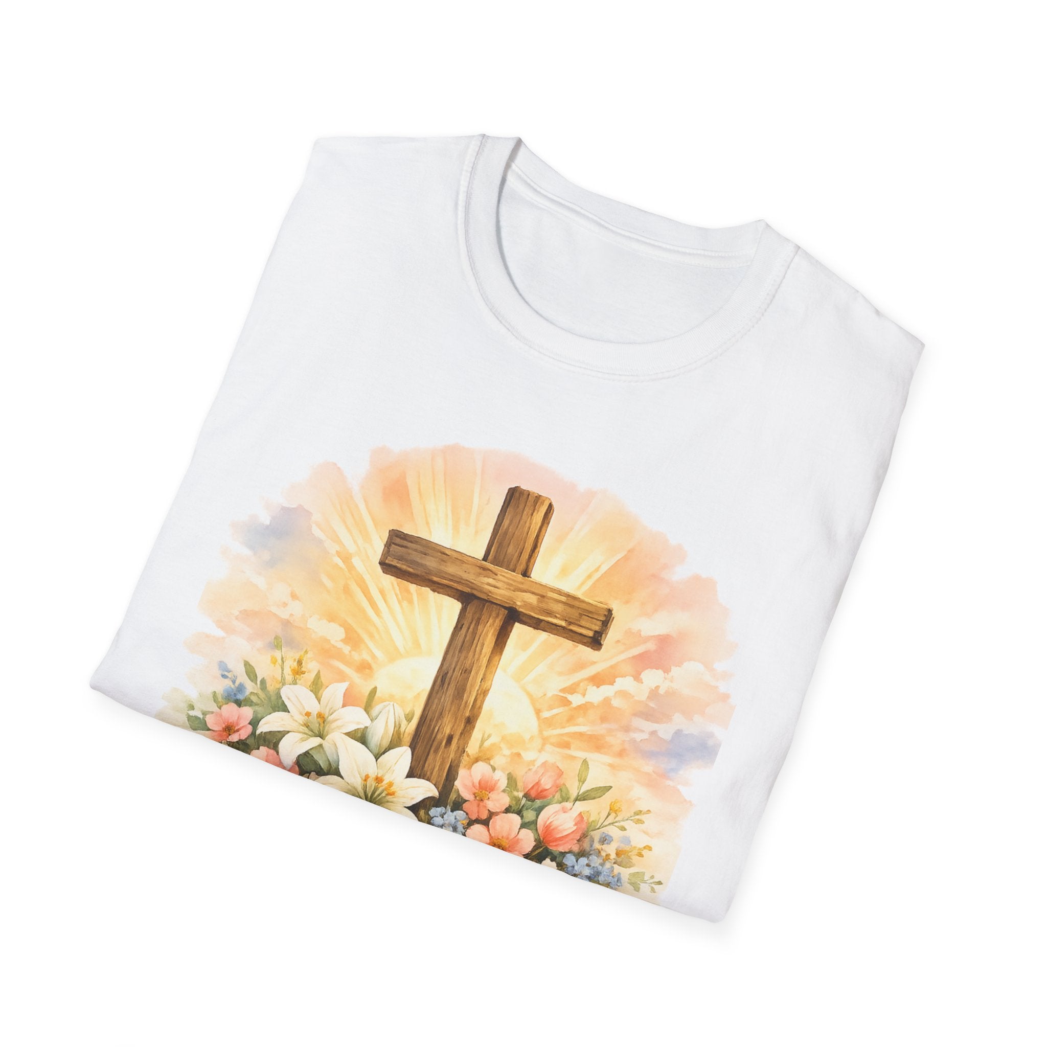 Easter He’s Risen Cross T-Shirt — Christian Floral Resurrection Tee - InkAndThreadPrints