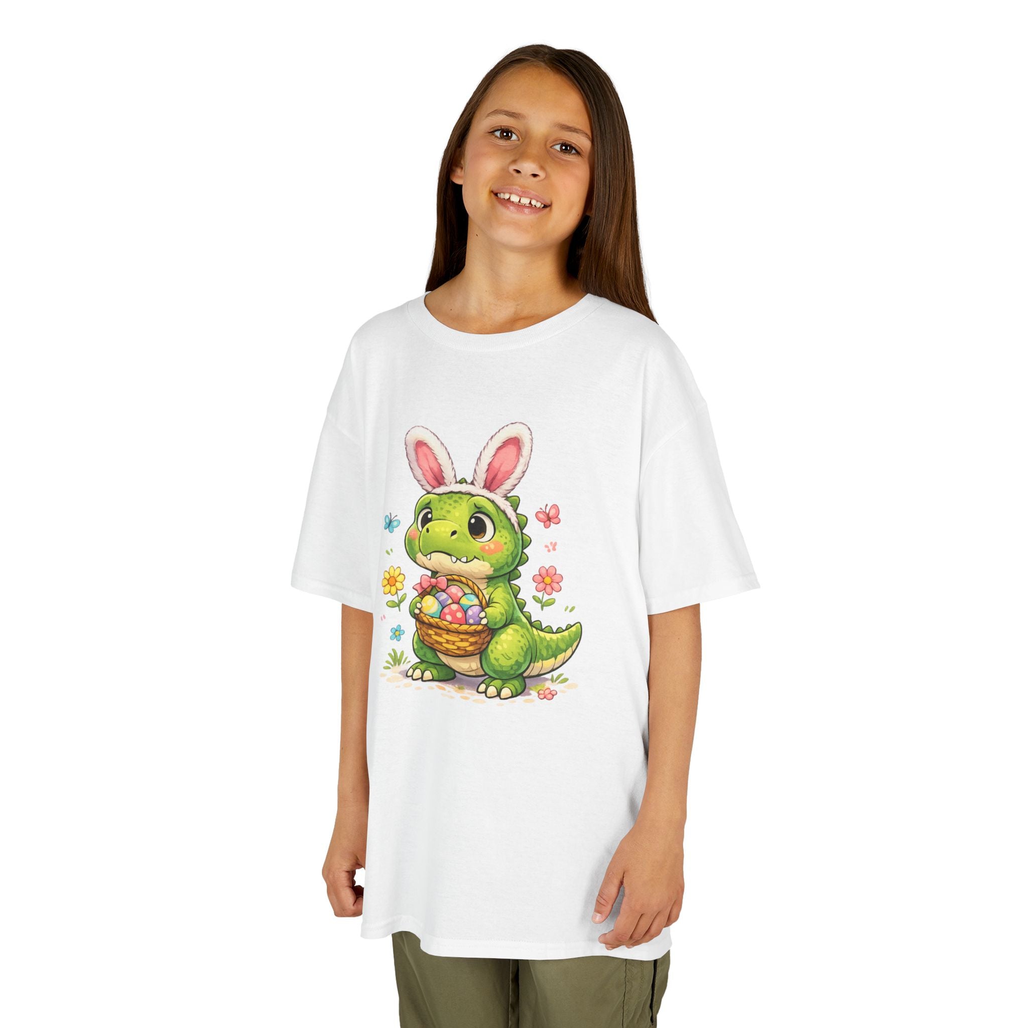 Kids Dinosaur Easter Bunny T-Shirt — T-Rex With Bunny Ears & Eggs Tee - InkAndThreadPrints
