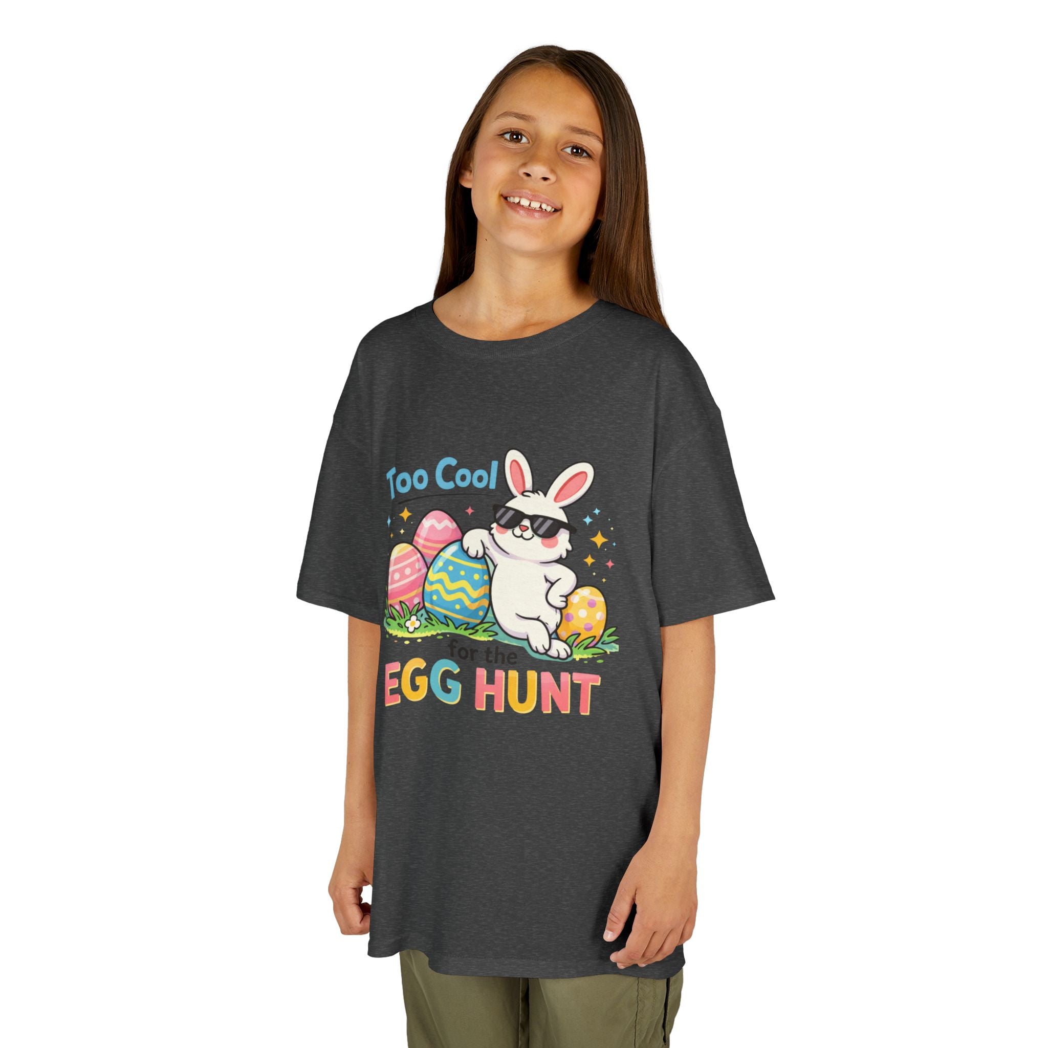 Kids Tee — "Too Cool for the Egg Hunt" Easter Bunny Graphic - InkAndThreadPrints