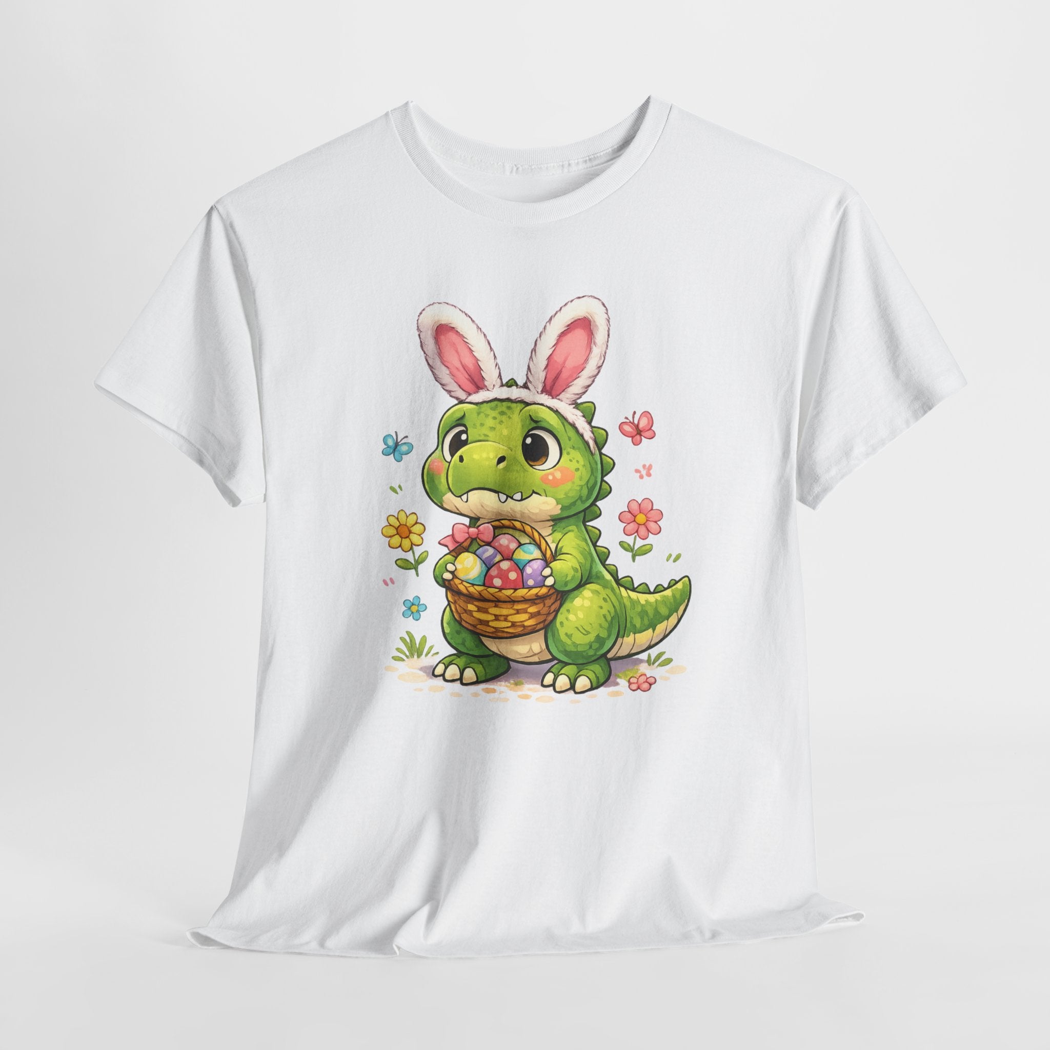 Easter Dino Tee — Cute Bunny-Costume Dinosaur Holding Easter Eggs - InkAndThreadPrints