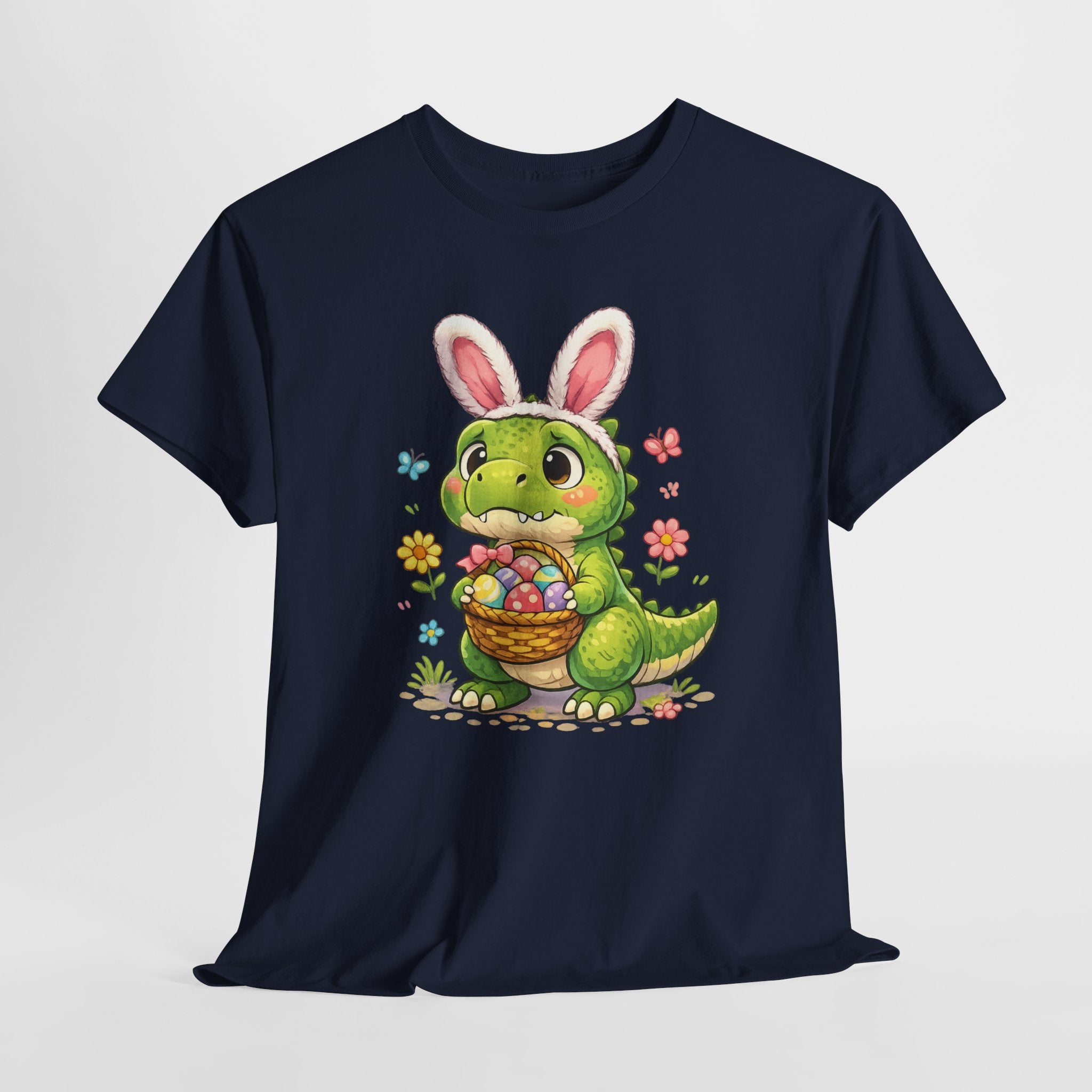 Easter Dino Tee — Cute Bunny-Costume Dinosaur Holding Easter Eggs - InkAndThreadPrints
