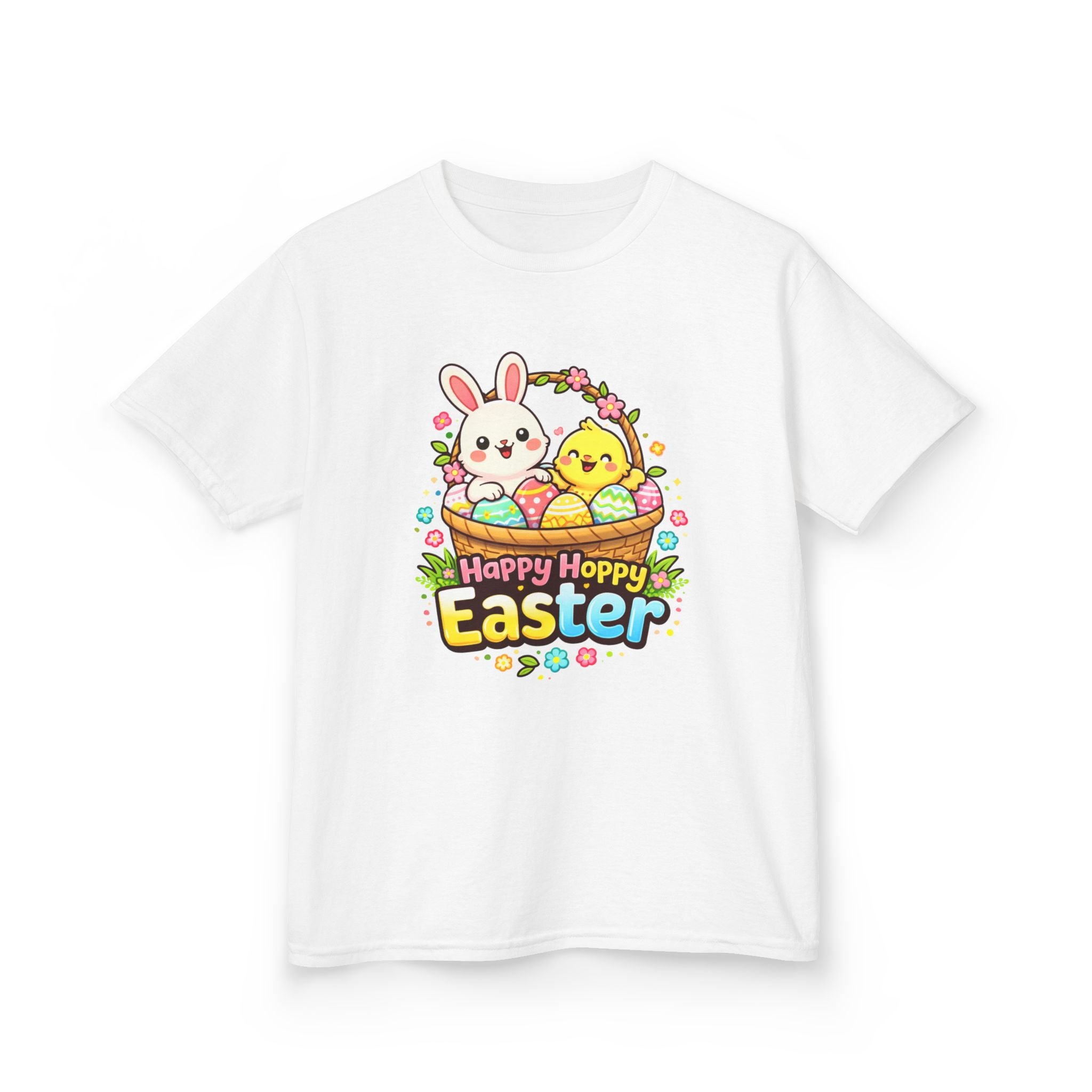 Kids Tee — "Happy Hoppy Easter" Bunny & Chick Easter Shirt - InkAndThreadPrints