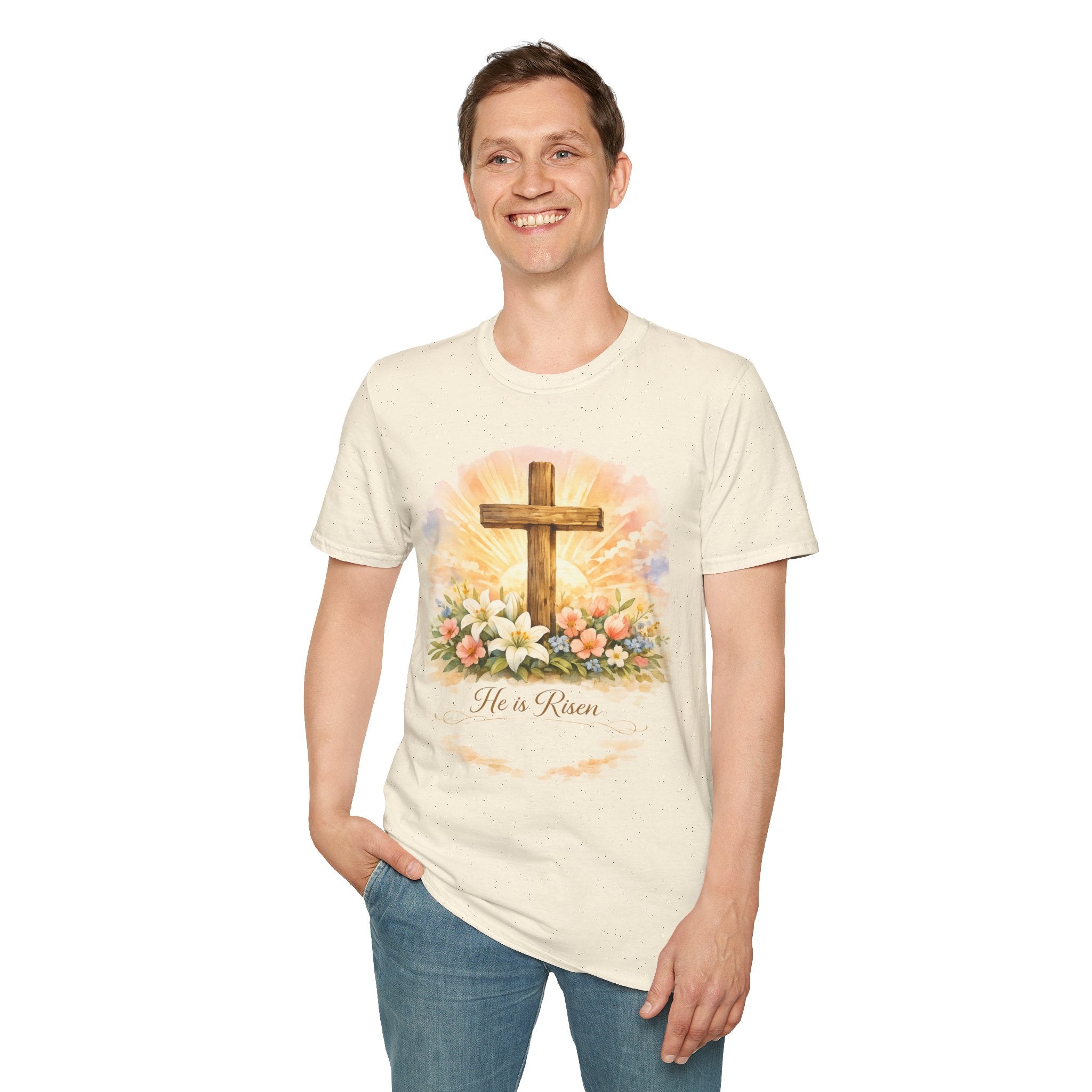 Easter He’s Risen Cross T-Shirt — Christian Floral Resurrection Tee - InkAndThreadPrints