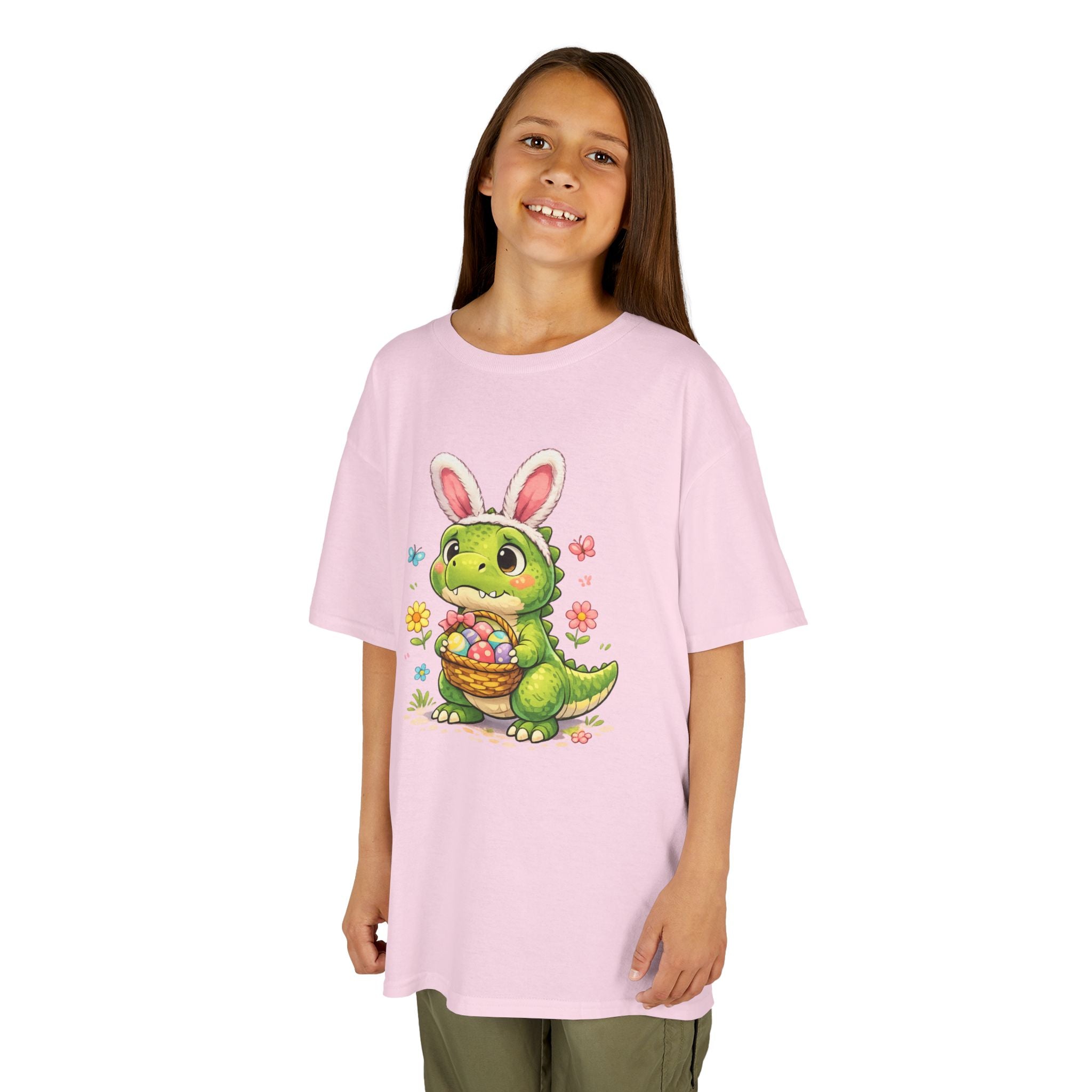 Kids Dinosaur Easter Bunny T-Shirt — T-Rex With Bunny Ears & Eggs Tee - InkAndThreadPrints