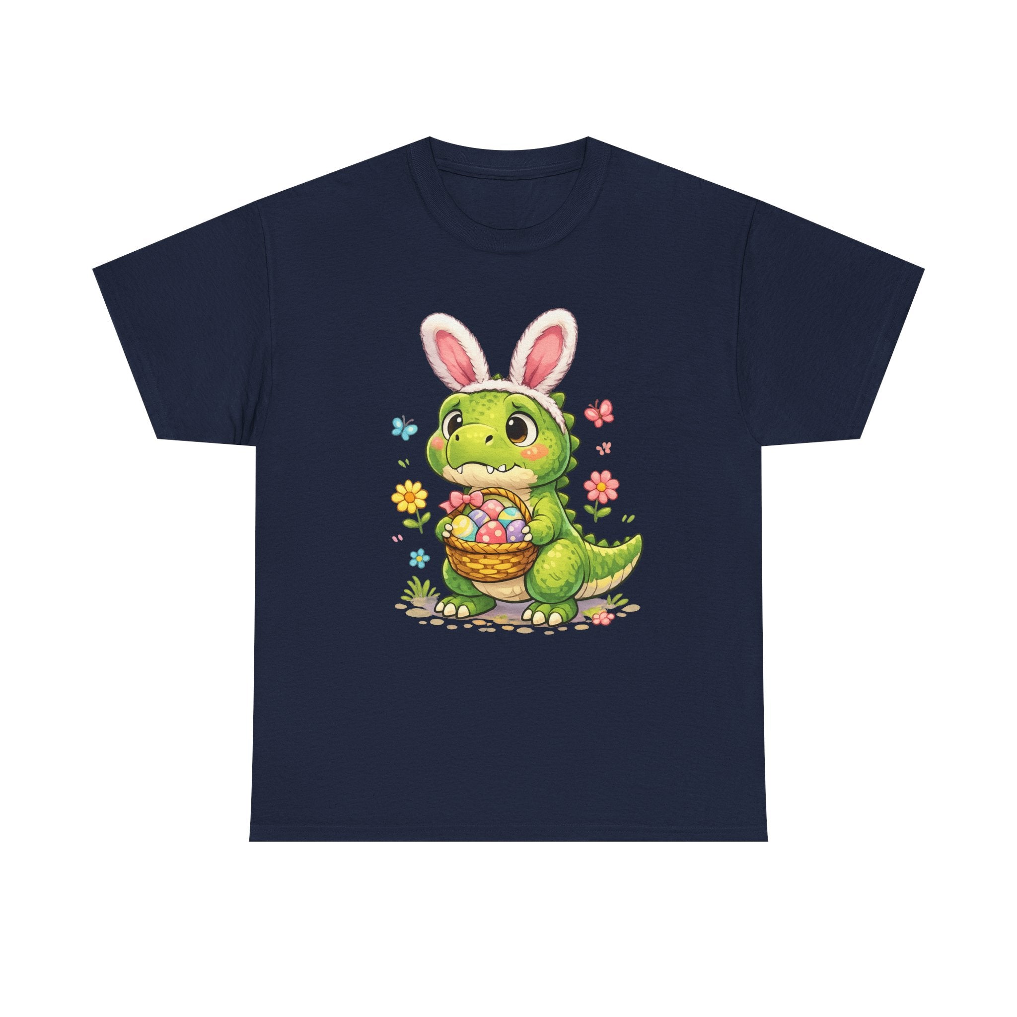 Easter Dino Tee — Cute Bunny-Costume Dinosaur Holding Easter Eggs - InkAndThreadPrints