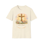 Easter He’s Risen Cross T-Shirt — Christian Floral Resurrection Tee - InkAndThreadPrints
