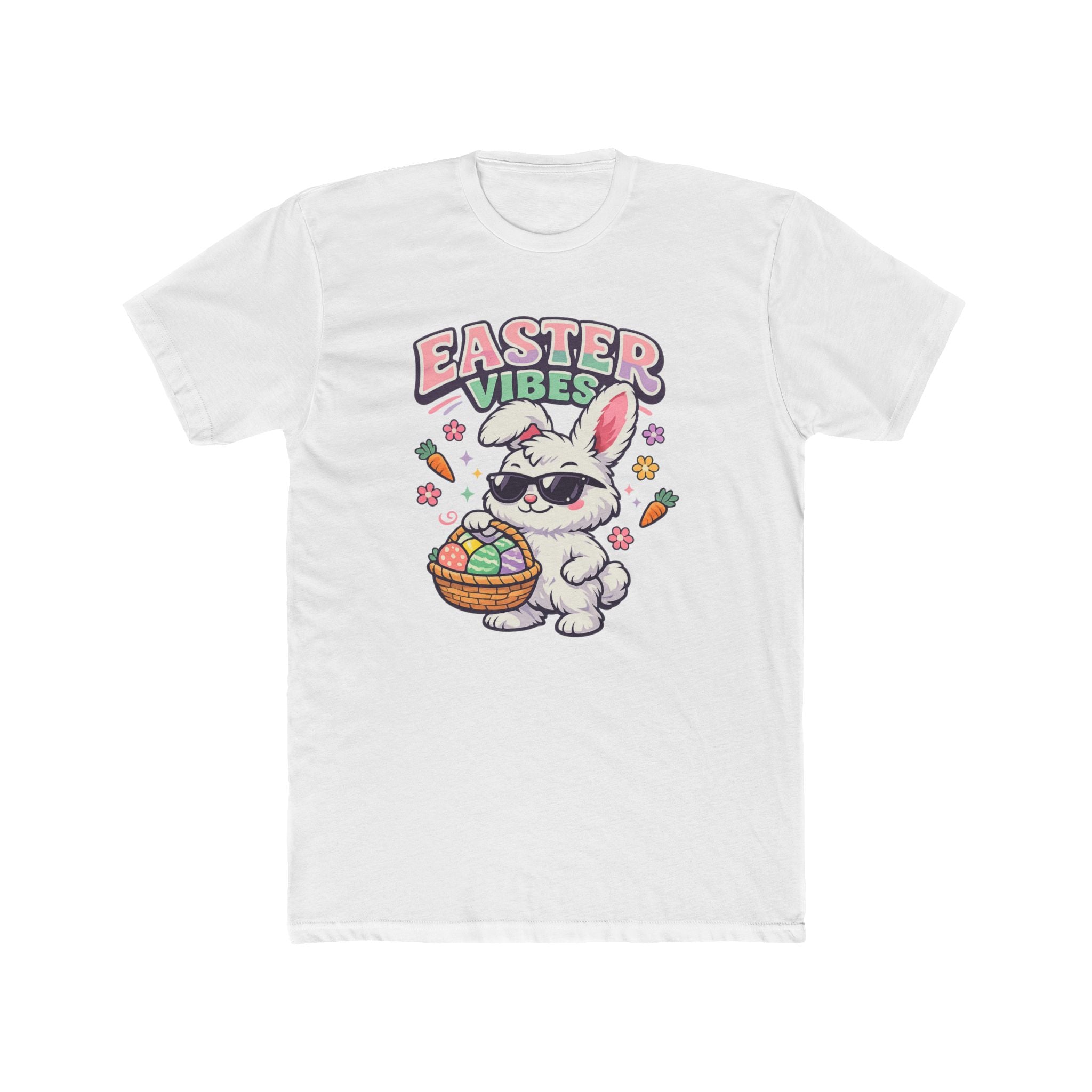 Easter Vibes Bunny Tee — Cute Bunny Holding Basket Graphic T-Shirt - InkAndThreadPrints