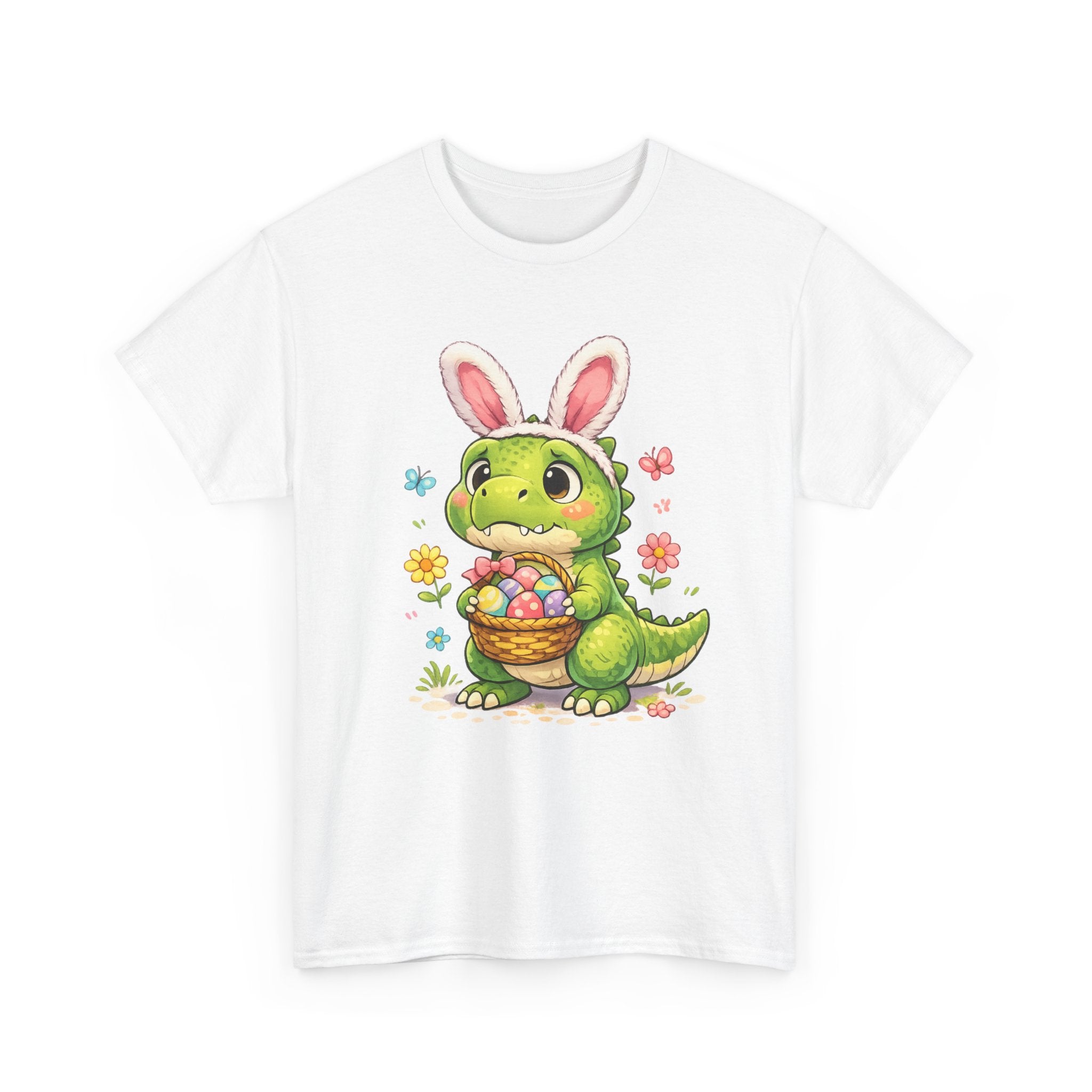 Easter Dino Tee — Cute Bunny-Costume Dinosaur Holding Easter Eggs - InkAndThreadPrints