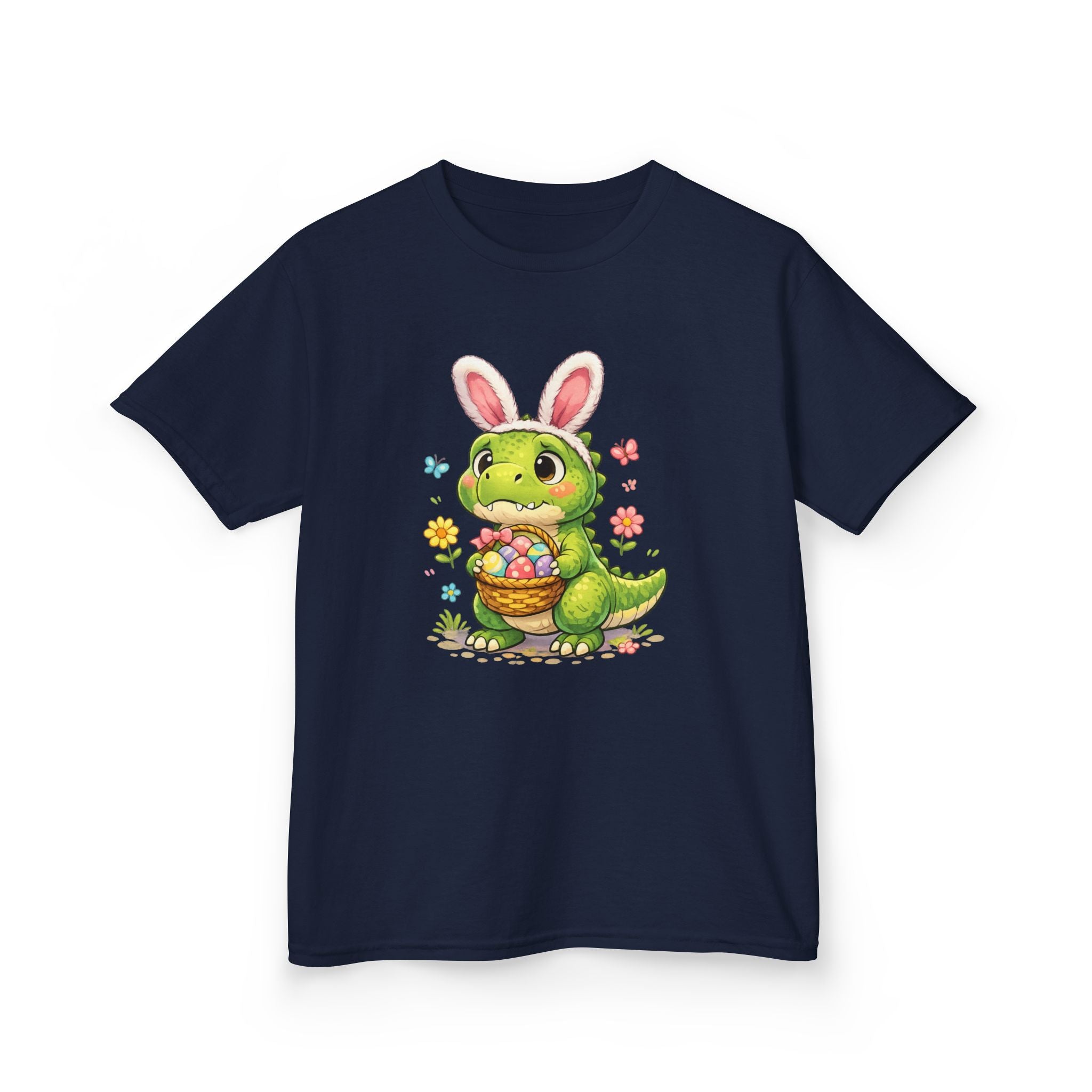 Kids Dinosaur Easter Bunny T-Shirt — T-Rex With Bunny Ears & Eggs Tee - InkAndThreadPrints