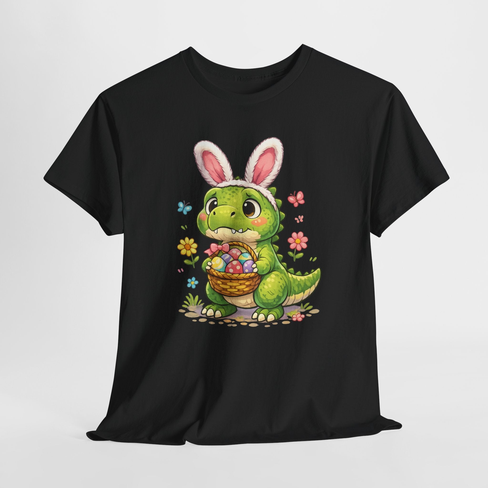 Easter Dino Tee — Cute Bunny-Costume Dinosaur Holding Easter Eggs - InkAndThreadPrints