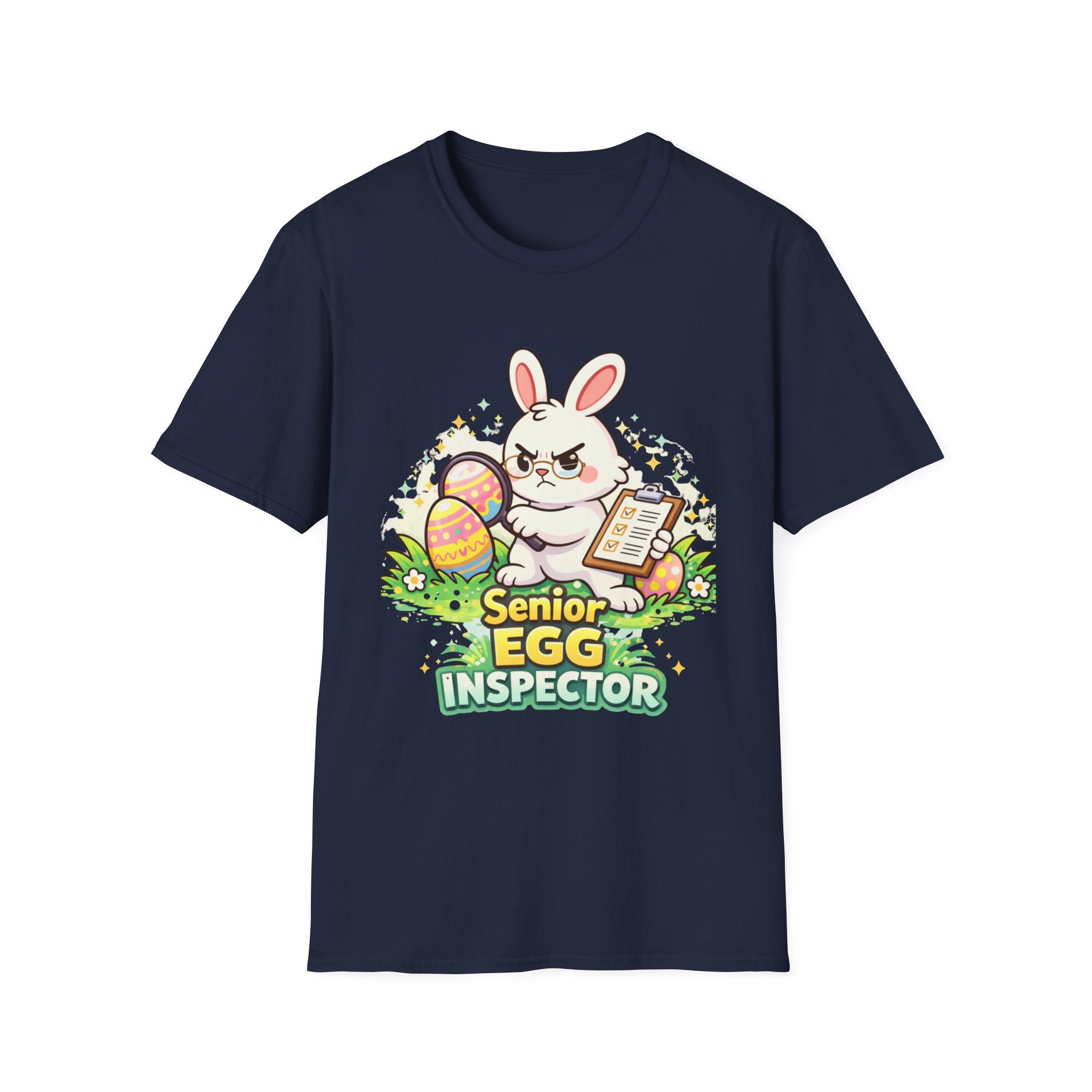 Senior Egg Inspector T-Shirt — Cute Easter Bunny with Checklist - InkAndThreadPrints