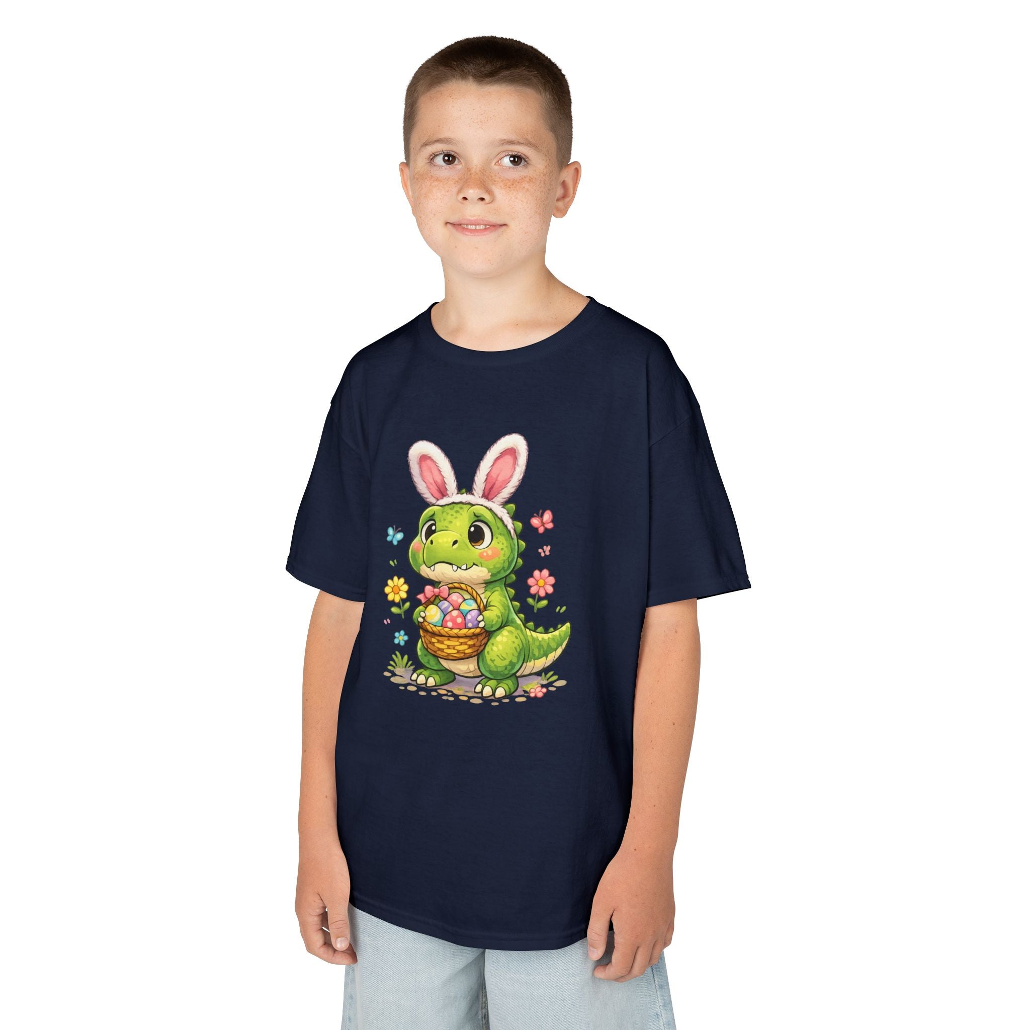 Kids Dinosaur Easter Bunny T-Shirt — T-Rex With Bunny Ears & Eggs Tee - InkAndThreadPrints