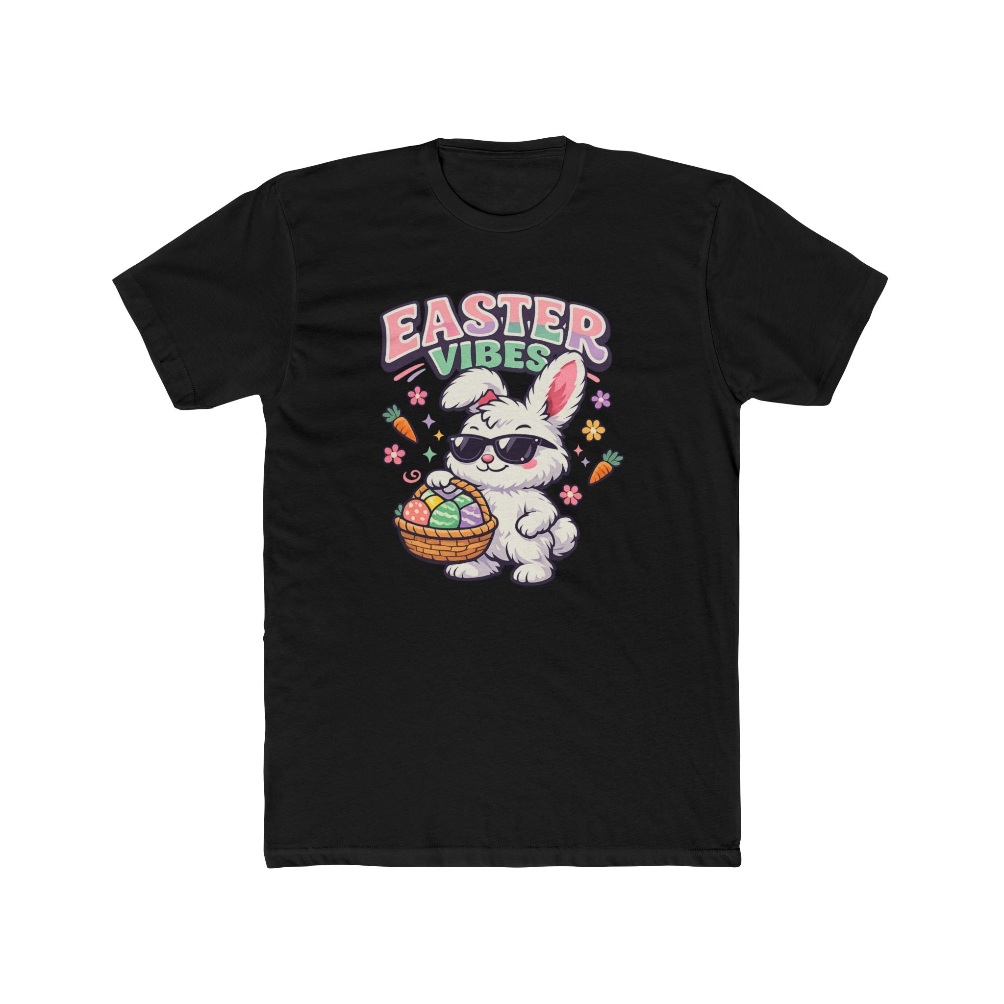 Easter Vibes Bunny Tee — Cute Bunny Holding Basket Graphic T-Shirt - InkAndThreadPrints