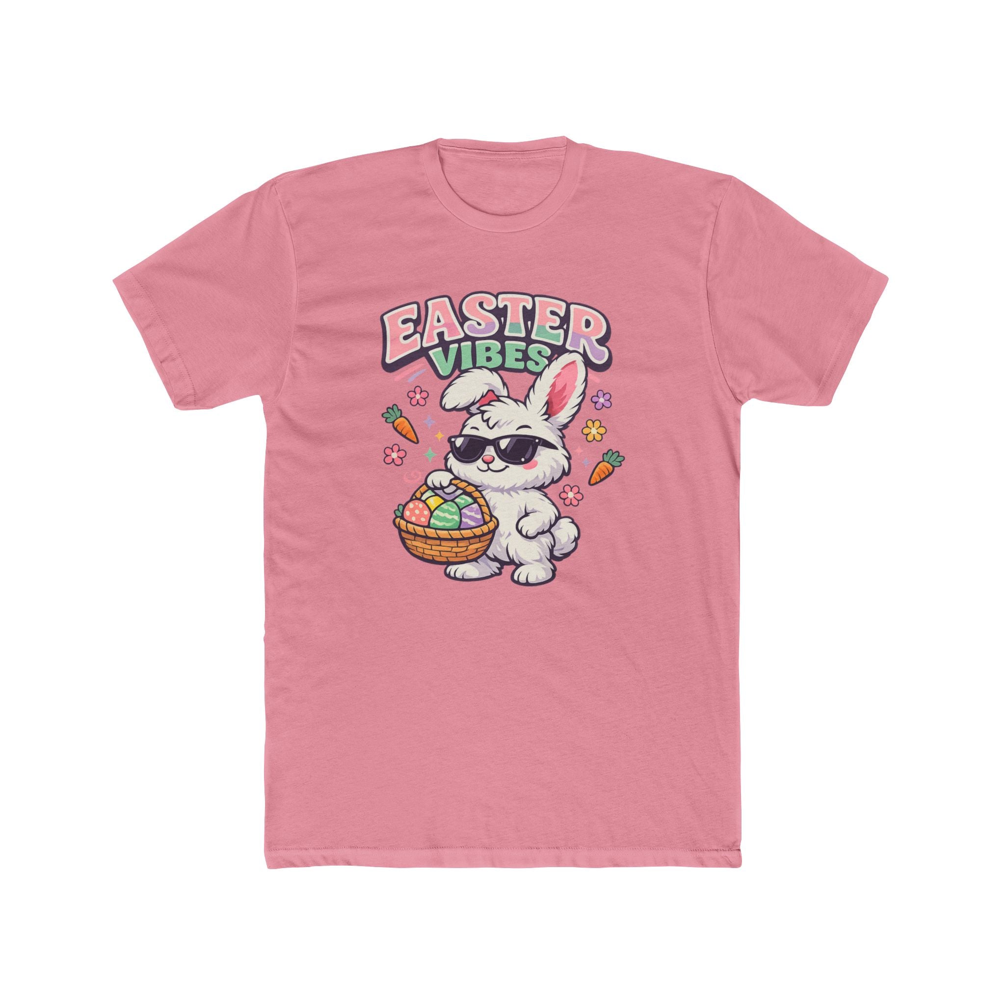 Easter Vibes Bunny Tee — Cute Bunny Holding Basket Graphic T-Shirt - InkAndThreadPrints