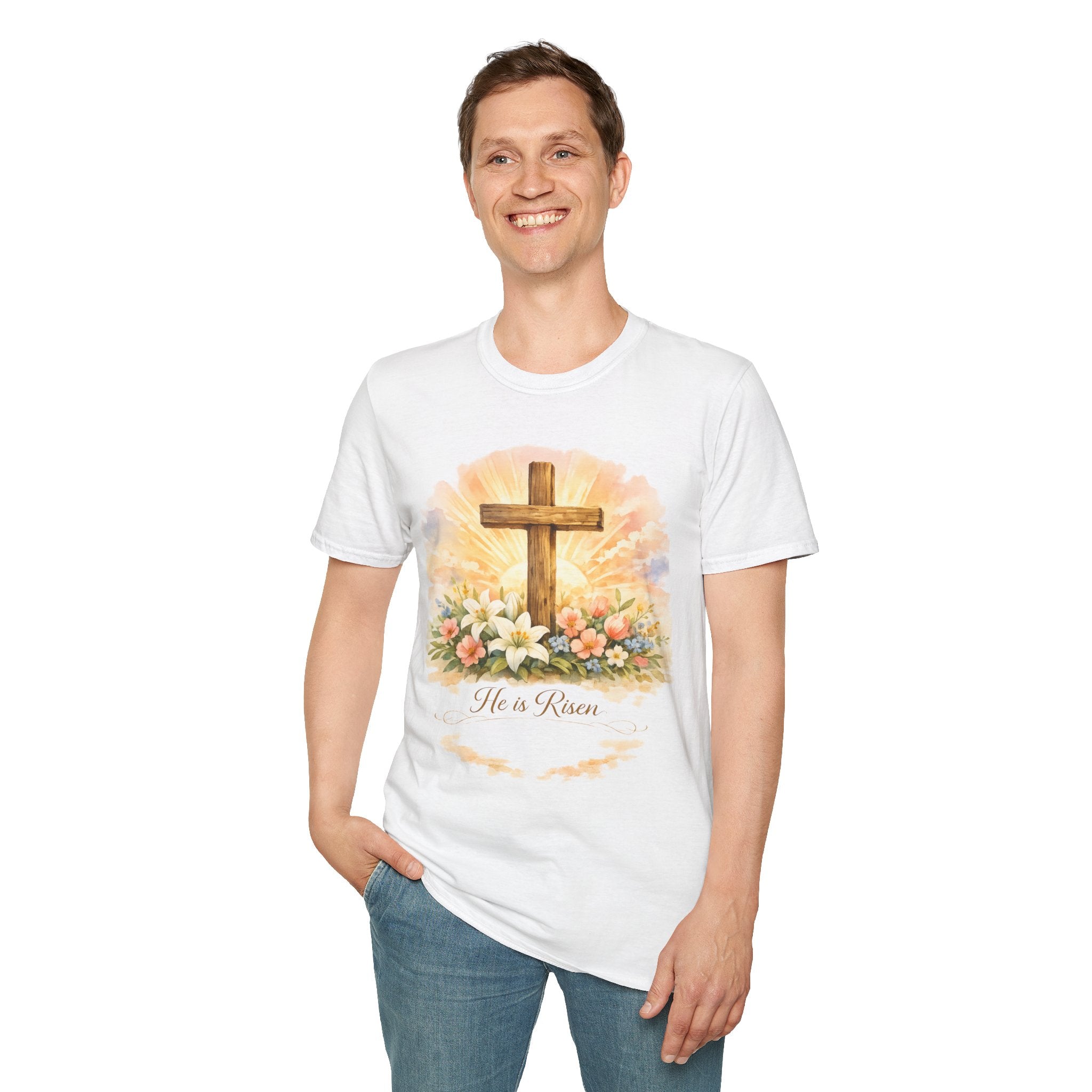 Easter He’s Risen Cross T-Shirt — Christian Floral Resurrection Tee - InkAndThreadPrints