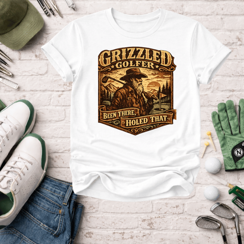 Grizzled Golfer T-Shirt – "Been There, Holed That" Vintage Golf Graphic Tee - InkAndThreadPrints