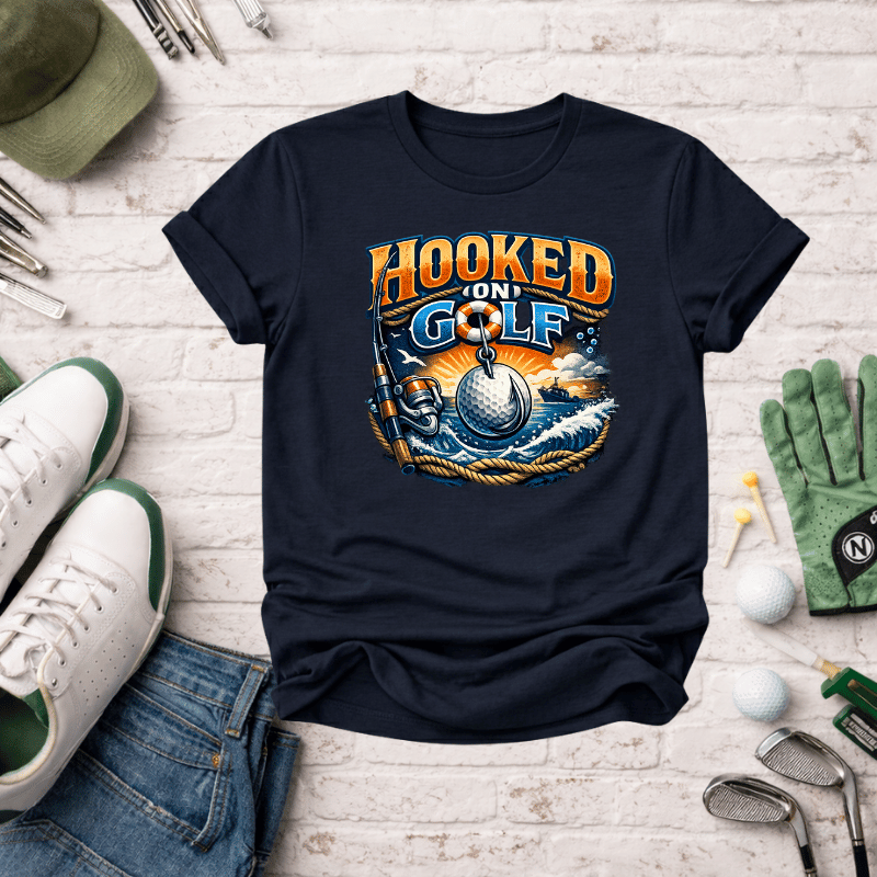 Golf T-Shirt — "Hooked on Golf" Vintage Fishing-Style Design - InkAndThreadPrints