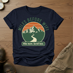 Miles Before WiFi Hiking T-Shirt — "Hike More, Scroll Less" Outdoor Adventure Tee - InkAndThreadPrints