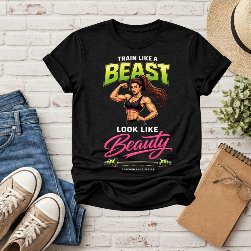 Train Like a Beast Look Like Beauty T-Shirt — Women's Fitness Gym Tee - InkAndThreadPrints